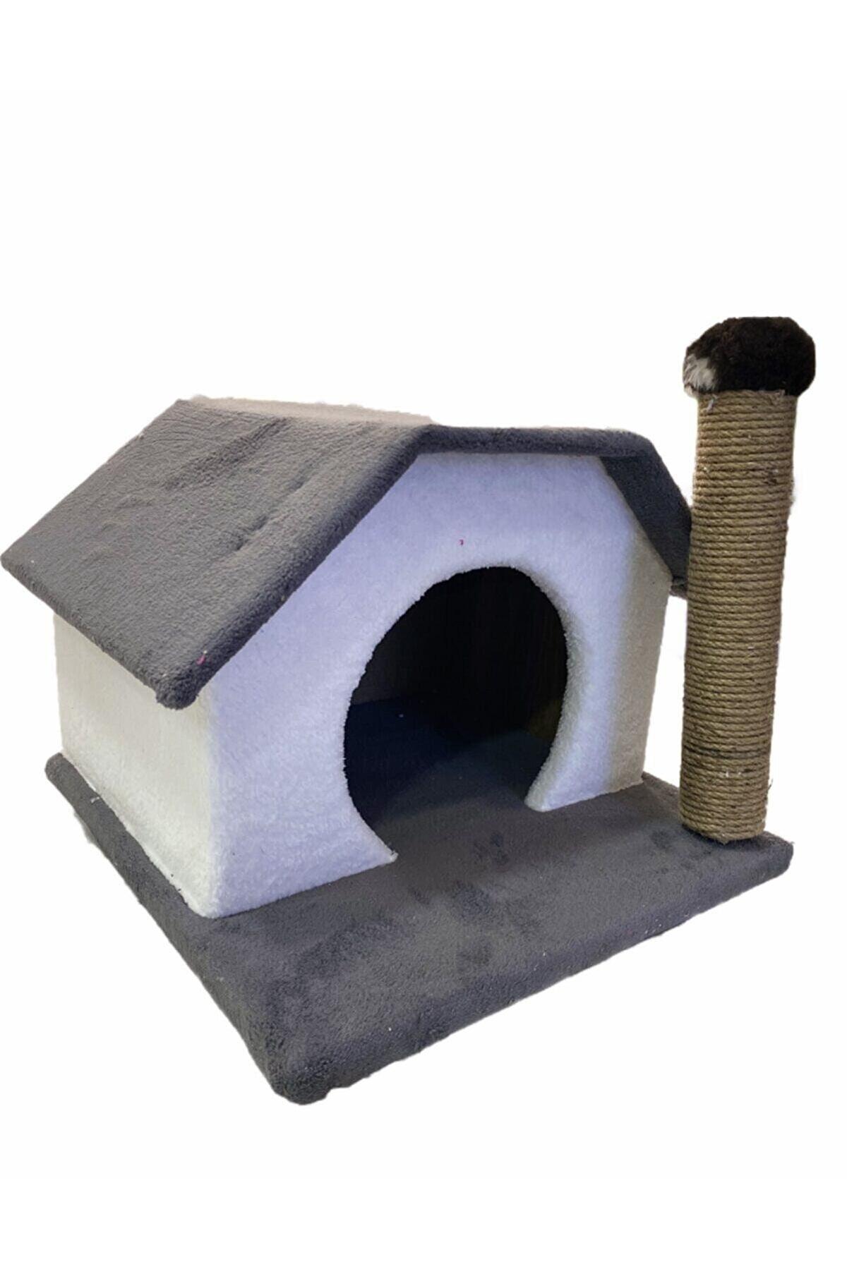 Lotus Üçgen Tek Katlı İç Mekan Ahşap Kedi Evi Gri