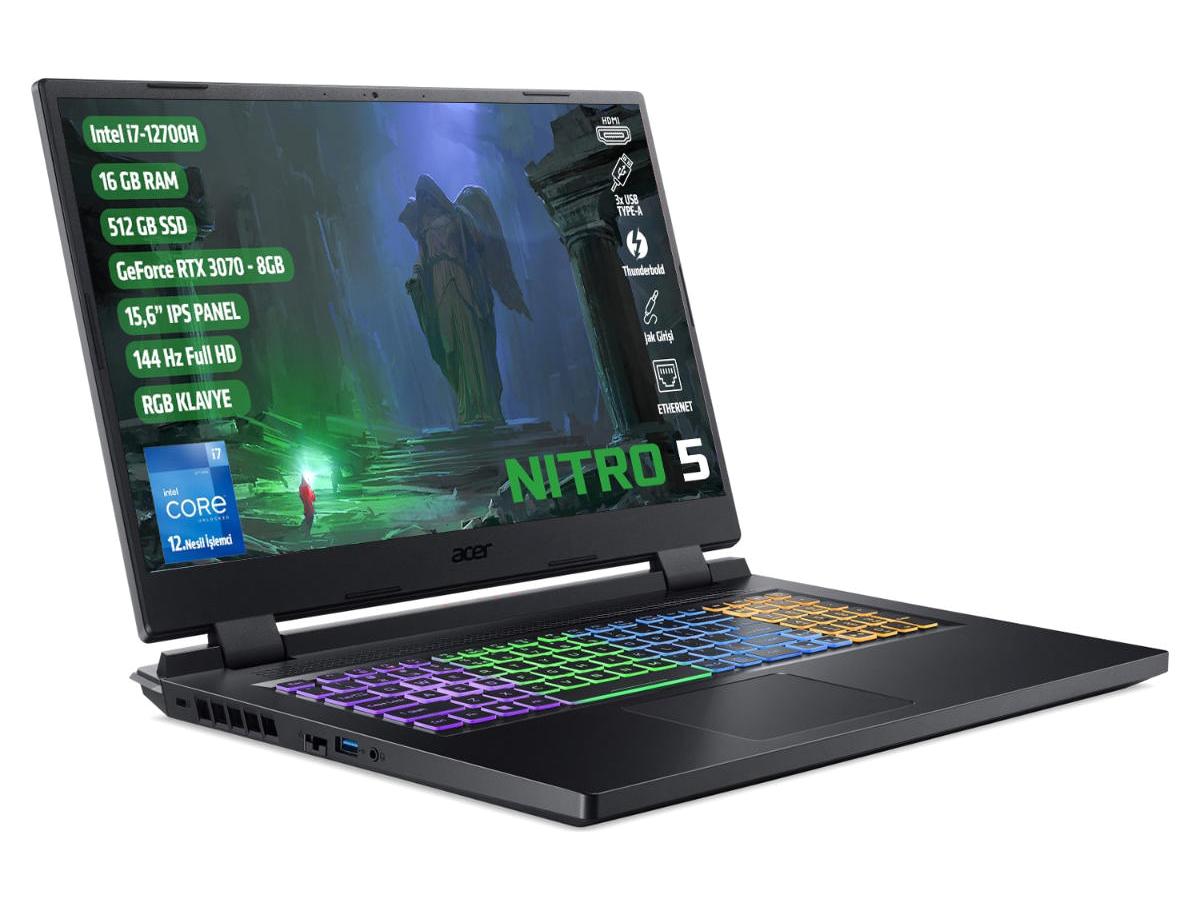 Acer Nitro 5 AN515-58 Harici GeForce RTX 3070 Intel Core i7 64 GB Ram DDR4 1 TB SSD 15.6 inç Full HD FreeDos Gaming Notebook Laptop