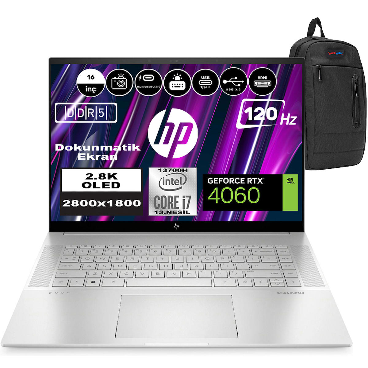 HP ENVY 16-H1002NT 804B7EAP05 Harici GeForce RTX 4060 Intel Core i7 64 GB Ram DDR5 1 TB SSD 16 inç Full HD Windows 11 Pro Gaming Notebook Laptop