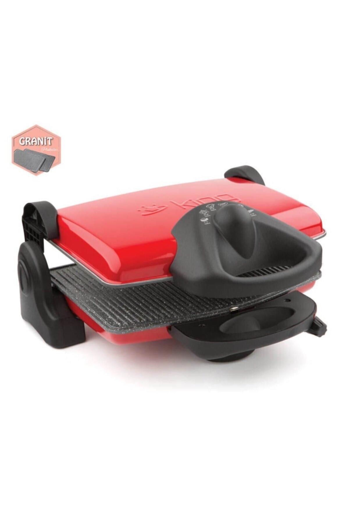 King P-637Y 6 Dilim Granit Çıkarılabilir Plaka 1600 W Izgara Kırmızı Tost Makinesi