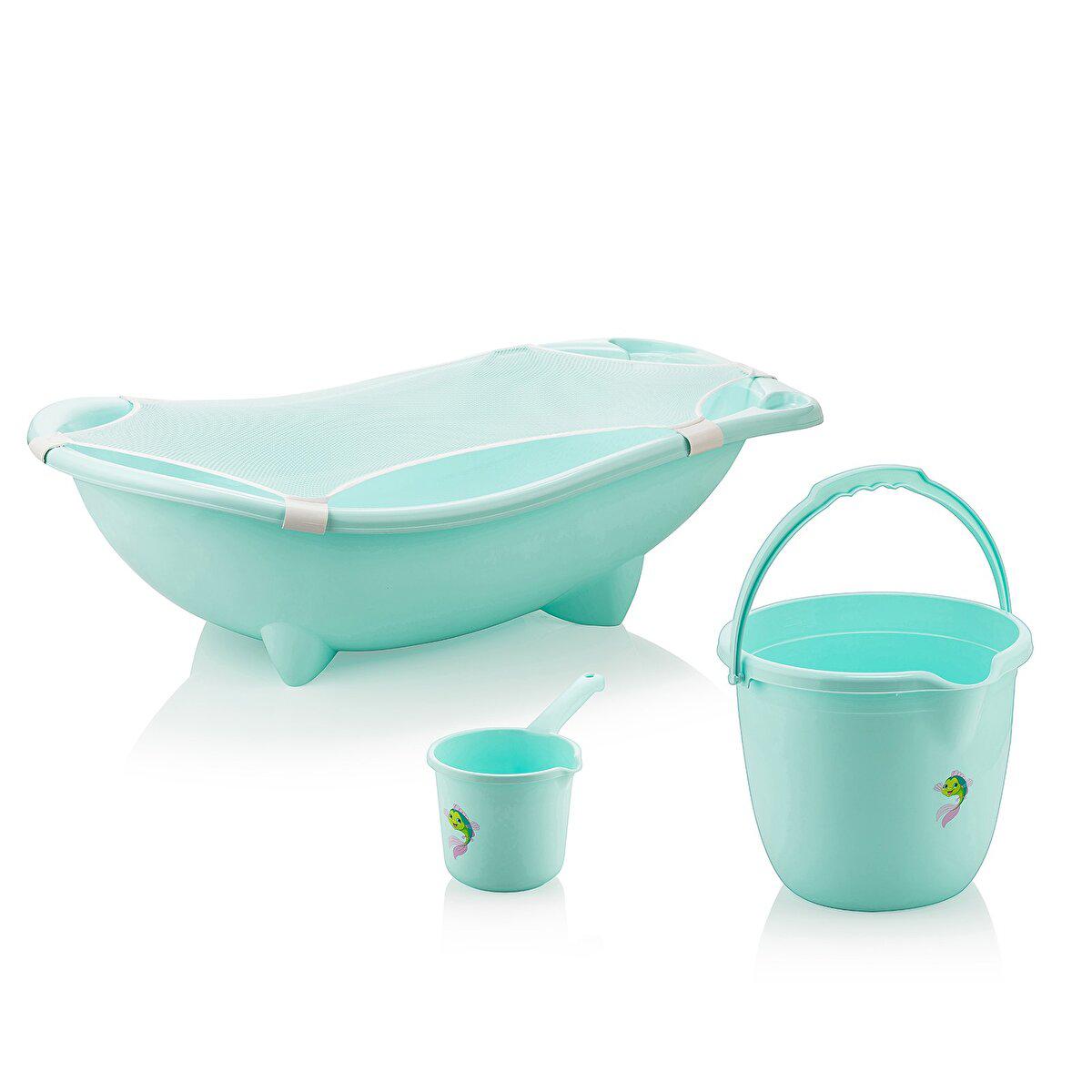 Baby Plus Fileli Ayaklı Mint Yeşili Bebek Küveti Seti