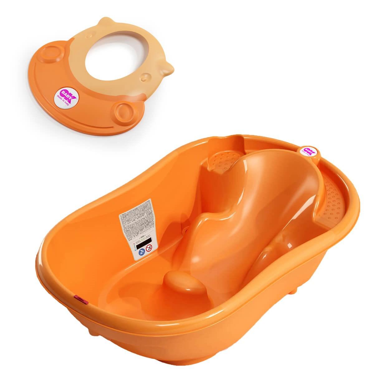 OkBaby Onda Oturaklı Turuncu Bebek Küveti  + Hippo Banyo Siperliği