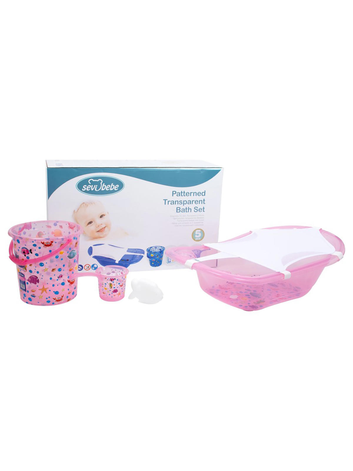 Sevi Bebe Fileli Şeffaf Pembe Desenli Bebek Küveti Seti