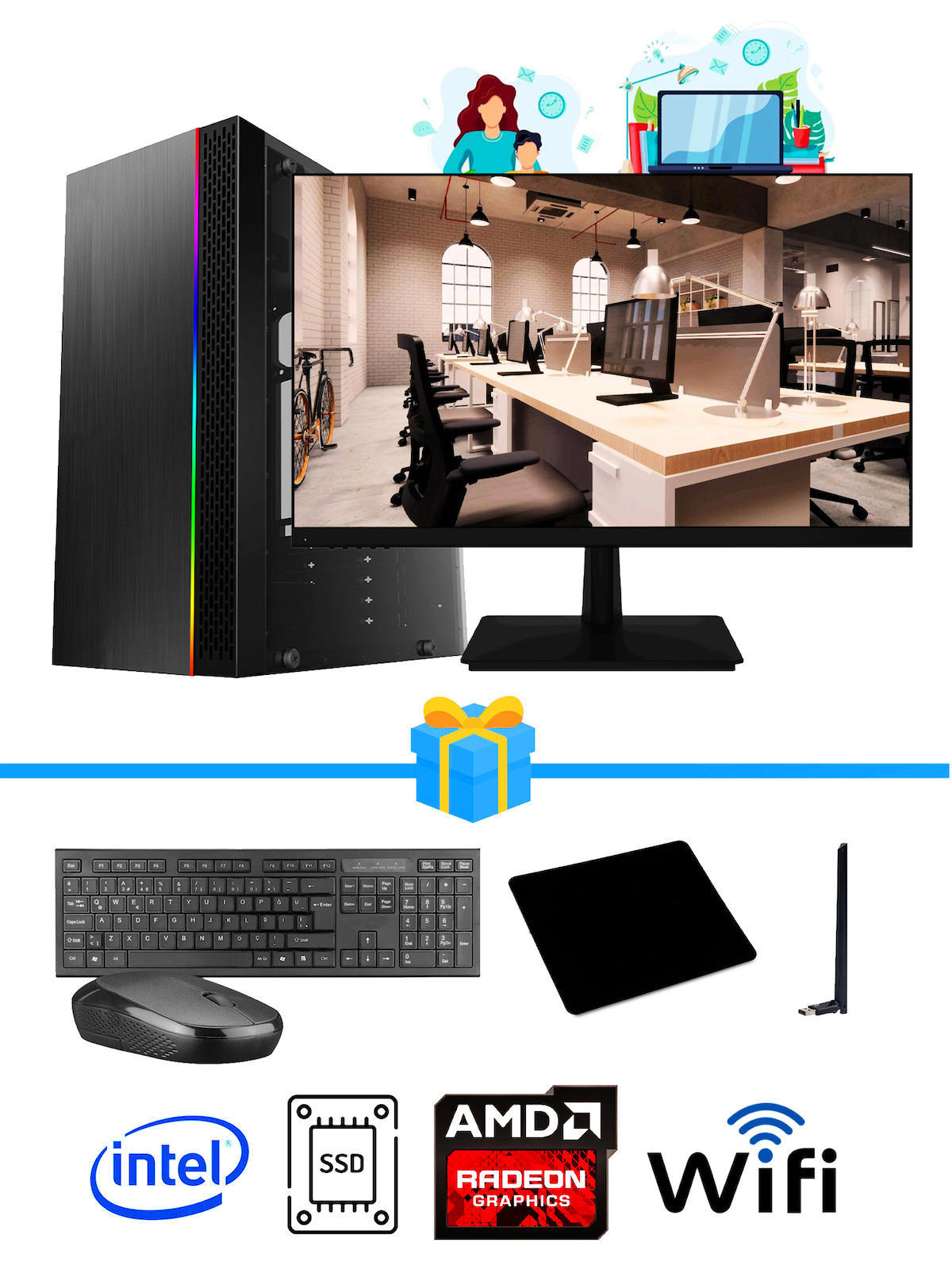 Ramtech Workforce OF510-065 Harici Radeon R5 230 Ekran Kartlı AMD Ryzen 9 i5 10400F 16 GB Ram DDR4 256 GB SSD Mid Tower
 FreeDos Masaüstü Bilgisayar