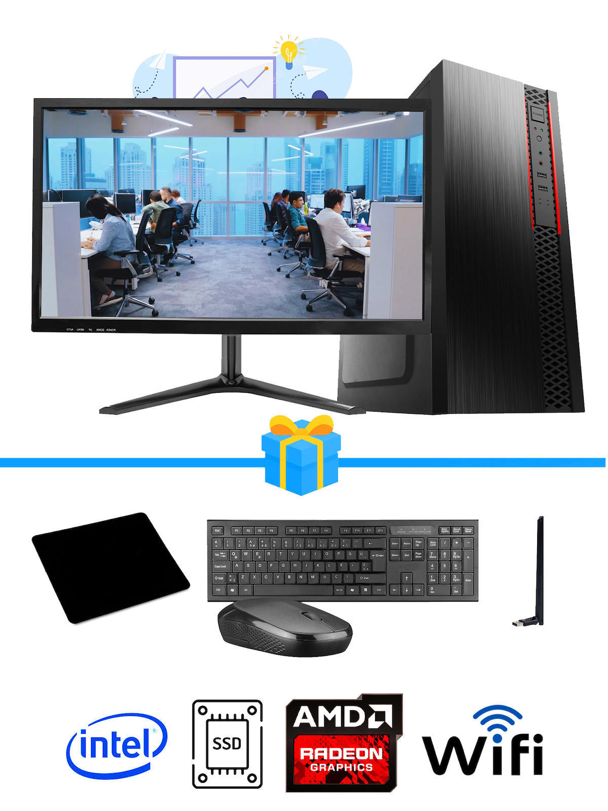 Ramtech Workforce OF710-292 Harici Radeon R5 230 Ekran Kartlı AMD Ryzen 9 i7-10700F 16 GB Ram DDR4 128 GB SSD Mid Tower
 FreeDos Masaüstü Bilgisayar
