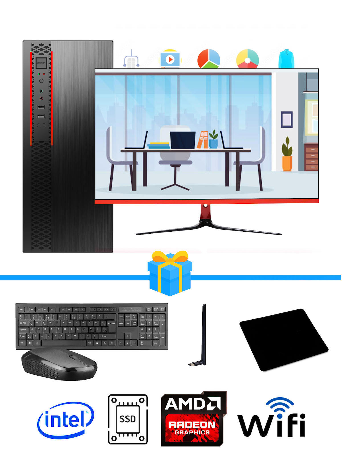 Ramtech Workforce OF510-080 Harici Radeon R5 230 Ekran Kartlı AMD Ryzen 9 i5 10400F 8 GB Ram DDR4 256 GB SSD Mid Tower
 FreeDos Masaüstü Bilgisayar