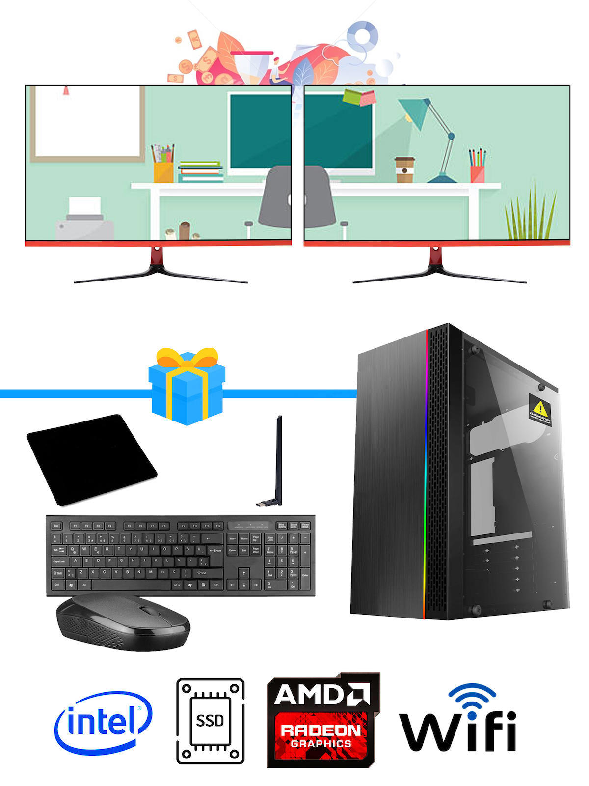 Ramtech Workforce OF510-0123 Harici Radeon R5 230 Ekran Kartlı AMD Ryzen 9 i5 10400F 8 GB Ram DDR4 512 GB SSD Mid Tower
 FreeDos Masaüstü Bilgisayar