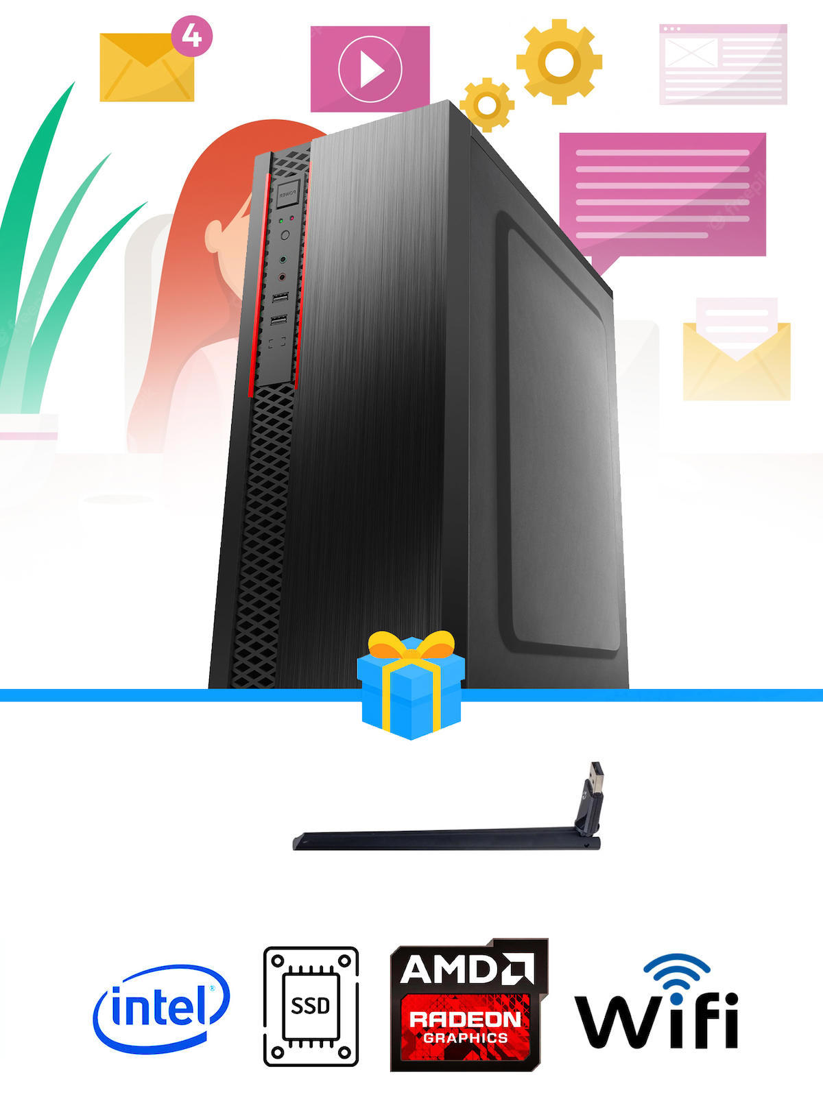 Ramtech Workforce OF510-002 Harici Radeon R5 230 Ekran Kartlı AMD Ryzen 9 i5 10400F 8 GB Ram DDR4 256 GB SSD Mid Tower
 FreeDos Masaüstü Bilgisayar
