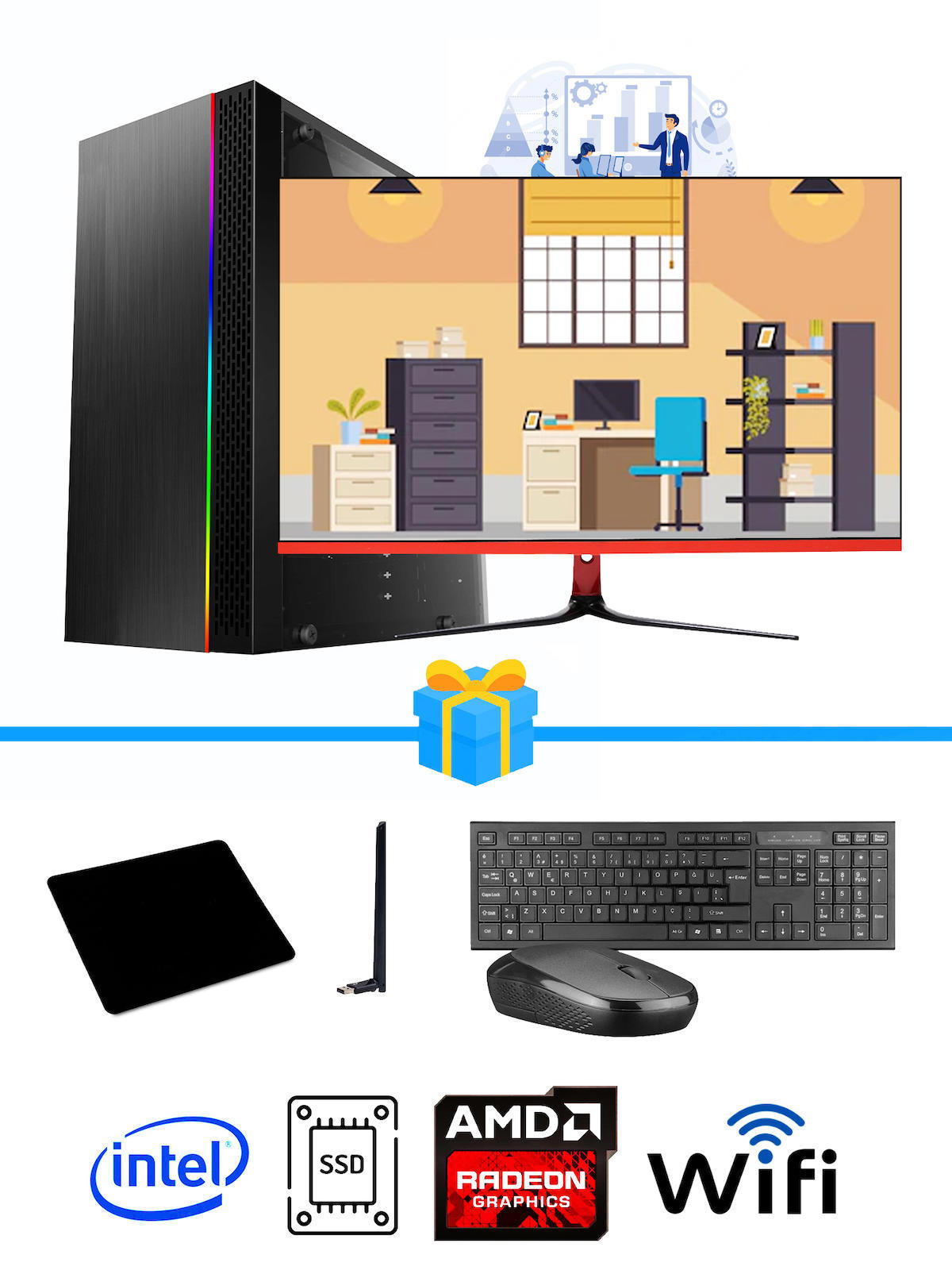 Ramtech Workforce OF310-201 Harici Radeon R5 230 Ekran Kartlı AMD Ryzen 7 i3 10100F 8 GB Ram DDR4 512 GB SSD Mid Tower
FreeDos Masaüstü Bilgisayar