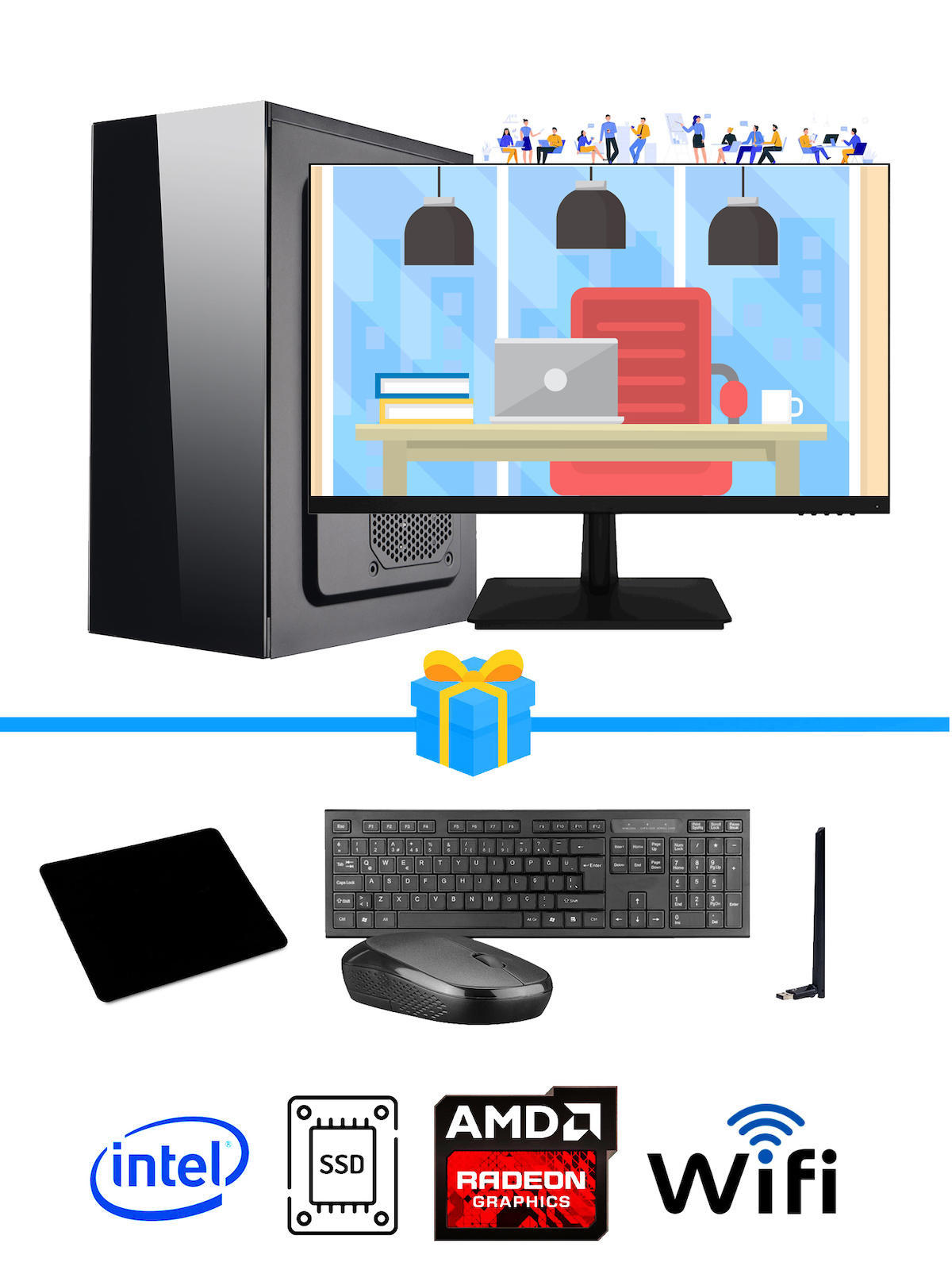 Ramtech Workforce OF710-319 Harici Radeon R5 230 Ekran Kartlı AMD Ryzen 9 i7-10700F 8 GB Ram DDR4 128 GB SSD Mid Tower
 FreeDos Masaüstü Bilgisayar