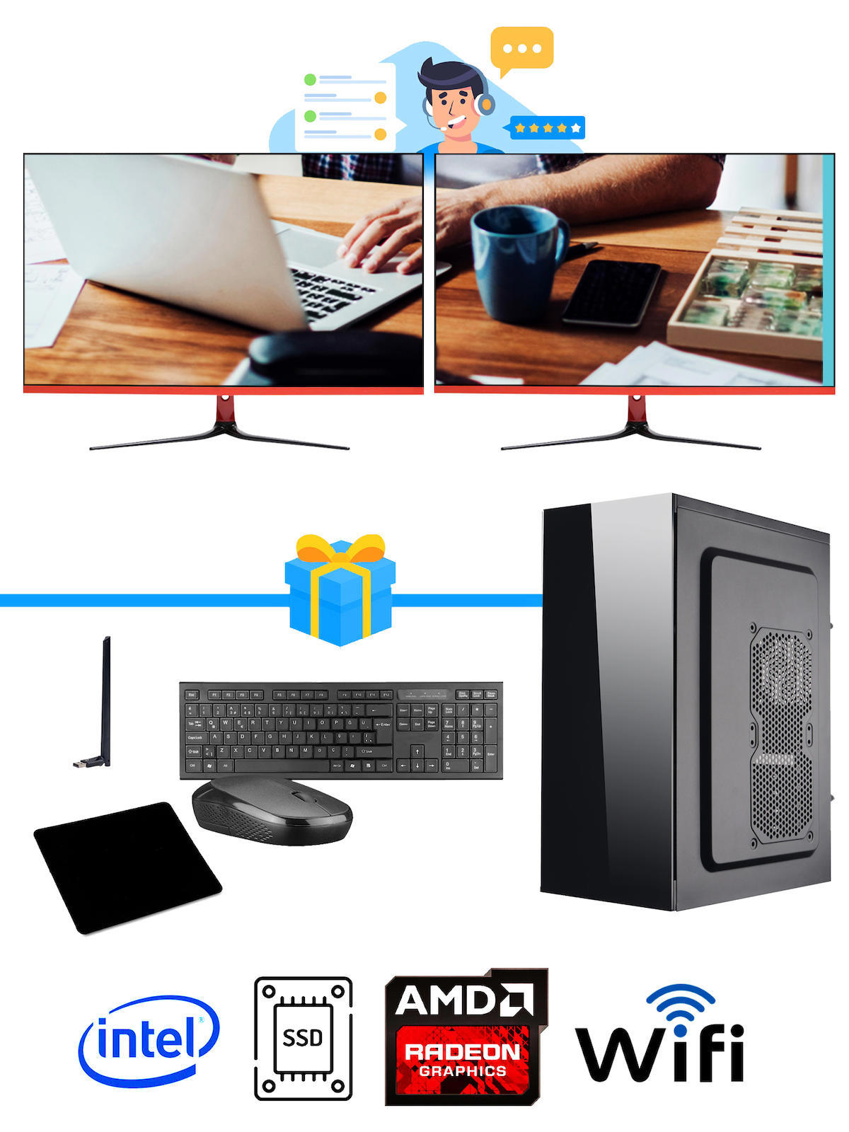 Ramtech Workforce OF710-373 Harici Radeon R5 230 Ekran Kartlı AMD Ryzen 9 i7-10700F 8 GB Ram DDR4 128 GB SSD Mid Tower
 FreeDos Masaüstü Bilgisayar