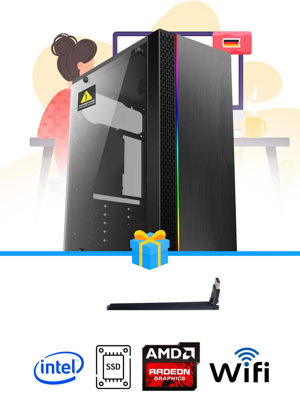 Ramtech Workforce OF510-017 Harici Radeon R5 230 Ekran Kartlı AMD Ryzen 9 i5 10400F 16 GB Ram DDR4 256 GB SSD Mid Tower
 FreeDos Masaüstü Bilgisayar