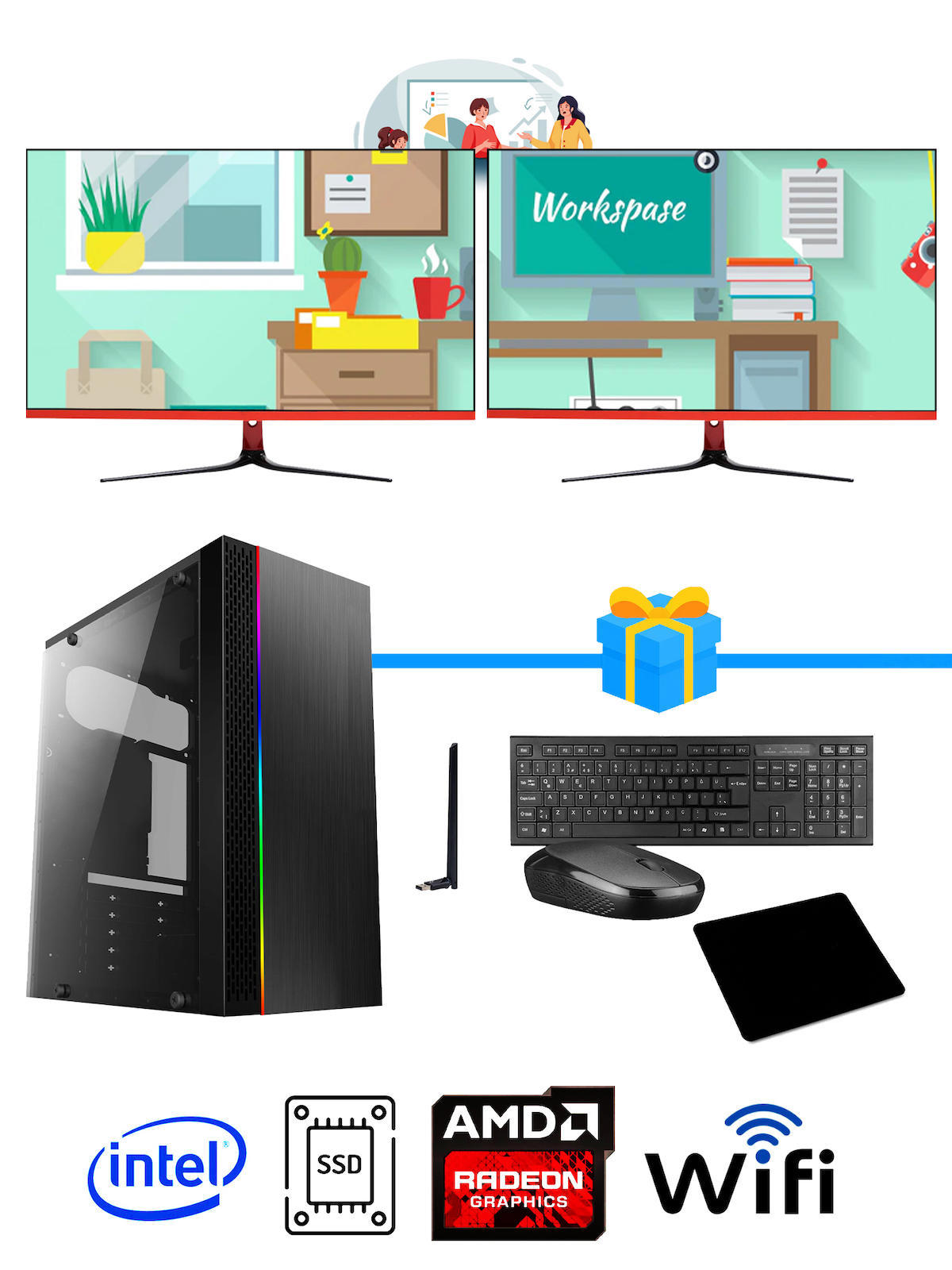 Ramtech Workforce OF710-371 Harici Radeon R5 230 Ekran Kartlı AMD Ryzen 9 i7-10700F 16 GB Ram DDR4 256 GB SSD Mid Tower
 FreeDos Masaüstü Bilgisayar