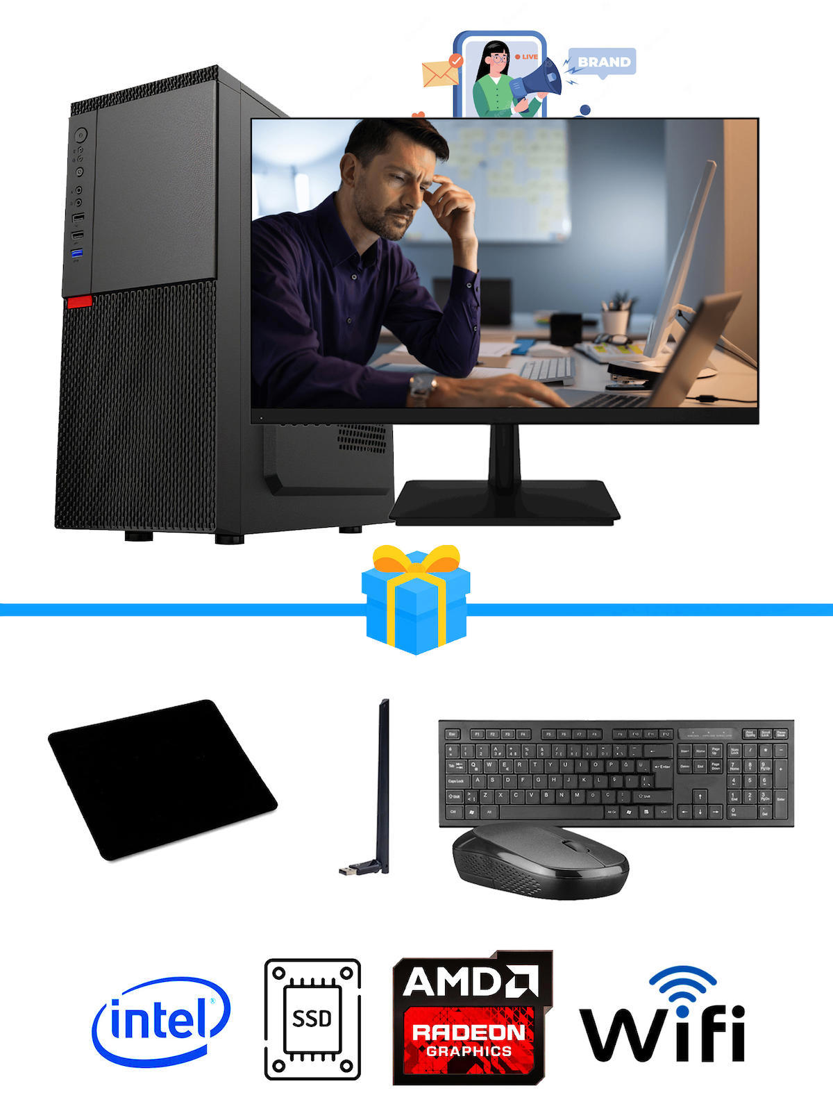 Ramtech Workforce OF310-186 Harici Radeon R5 230 Ekran Kartlı AMD Ryzen 7 i3 10100F 16 GB Ram DDR4 512 GB SSD Mid Tower
 FreeDos Masaüstü Bilgisayar