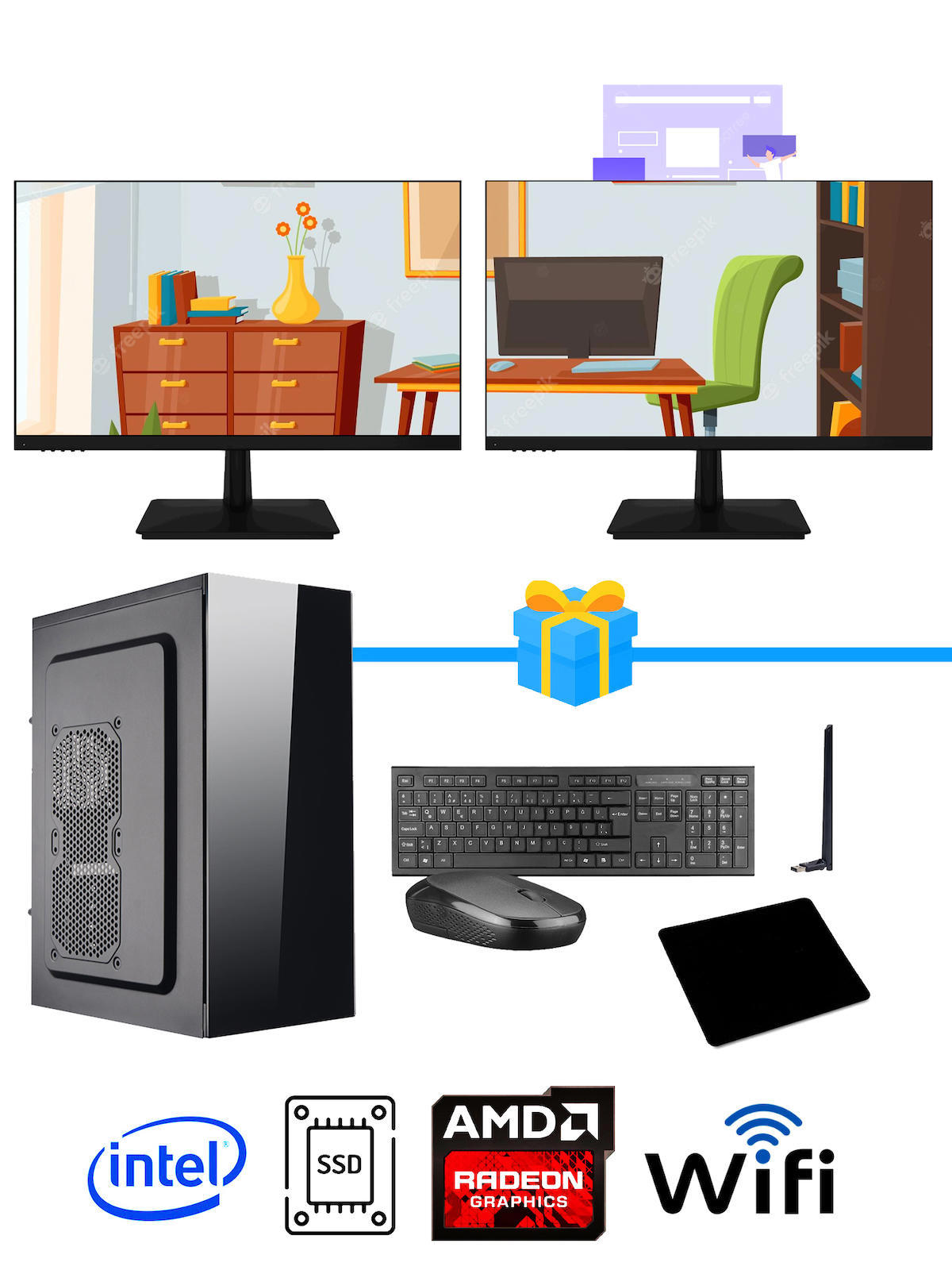 Ramtech Workforce OF310-229 Harici Radeon R5 230 Ekran Kartlı AMD Ryzen 7 i3 10100F 8 GB Ram DDR4 128 GB SSD Mid Tower
 FreeDos Masaüstü Bilgisayar