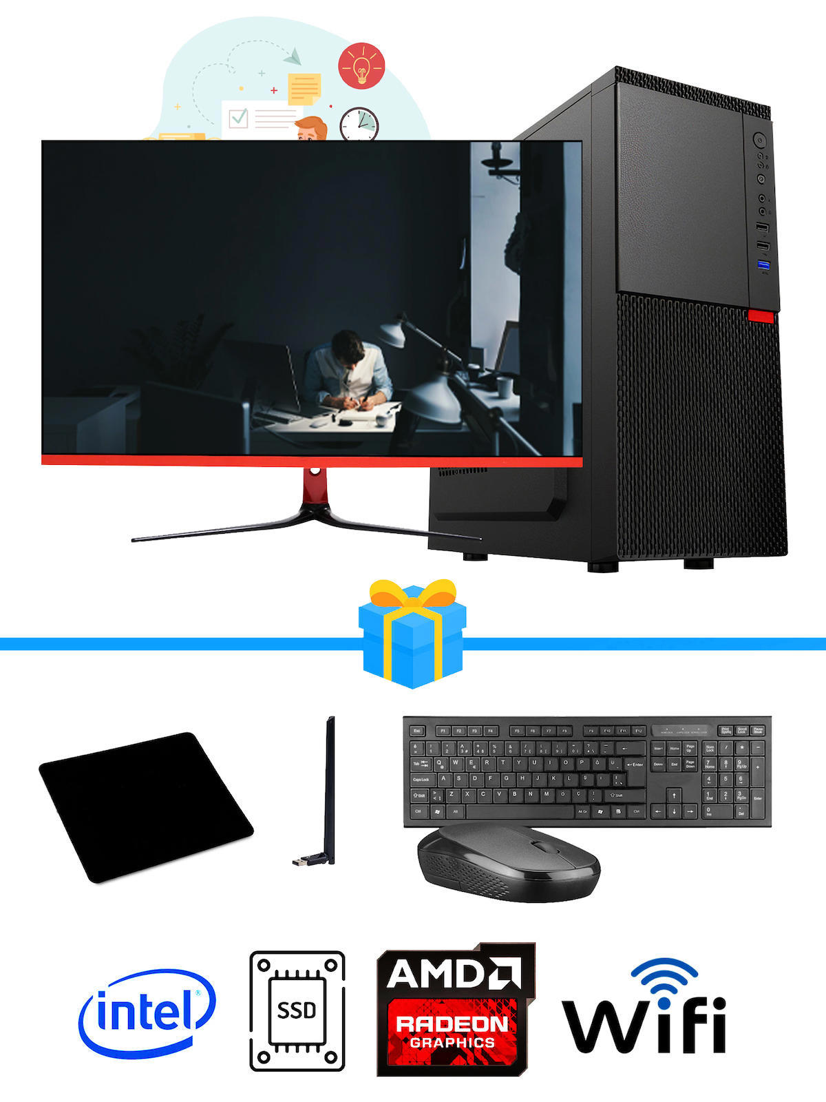 Ramtech Workforce OF710-330 Harici Radeon R5 230 Ekran Kartlı AMD Ryzen 9 i7-10700F 16 GB Ram DDR4 512 GB SSD Mid Tower
 FreeDos Masaüstü Bilgisayar