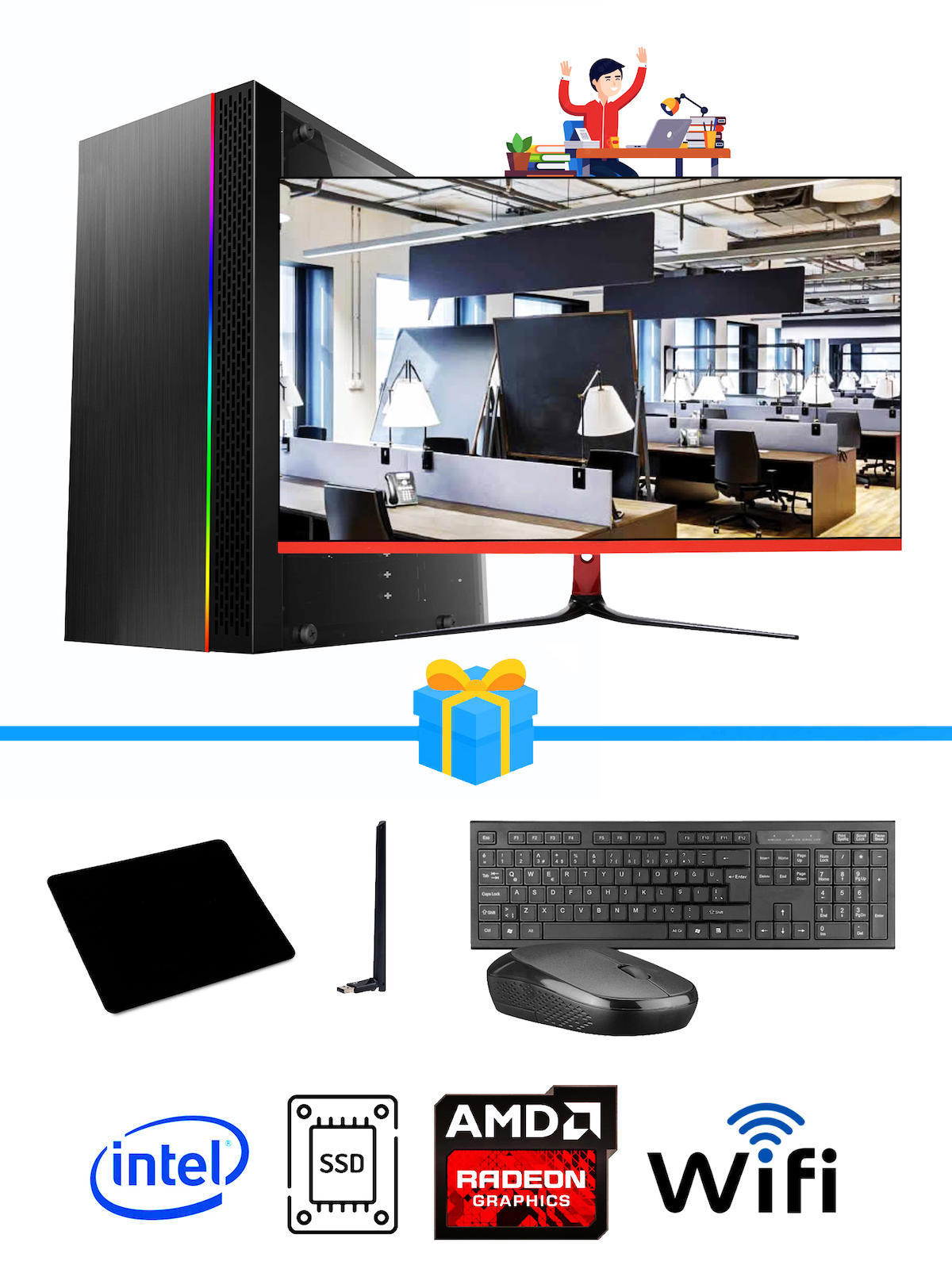Ramtech Workforce OF310-205 Harici Radeon R5 230 Ekran Kartlı AMD Ryzen 7 i3 10100F 8 GB Ram DDR4 128 GB SSD Mid Tower
 FreeDos Masaüstü Bilgisayar