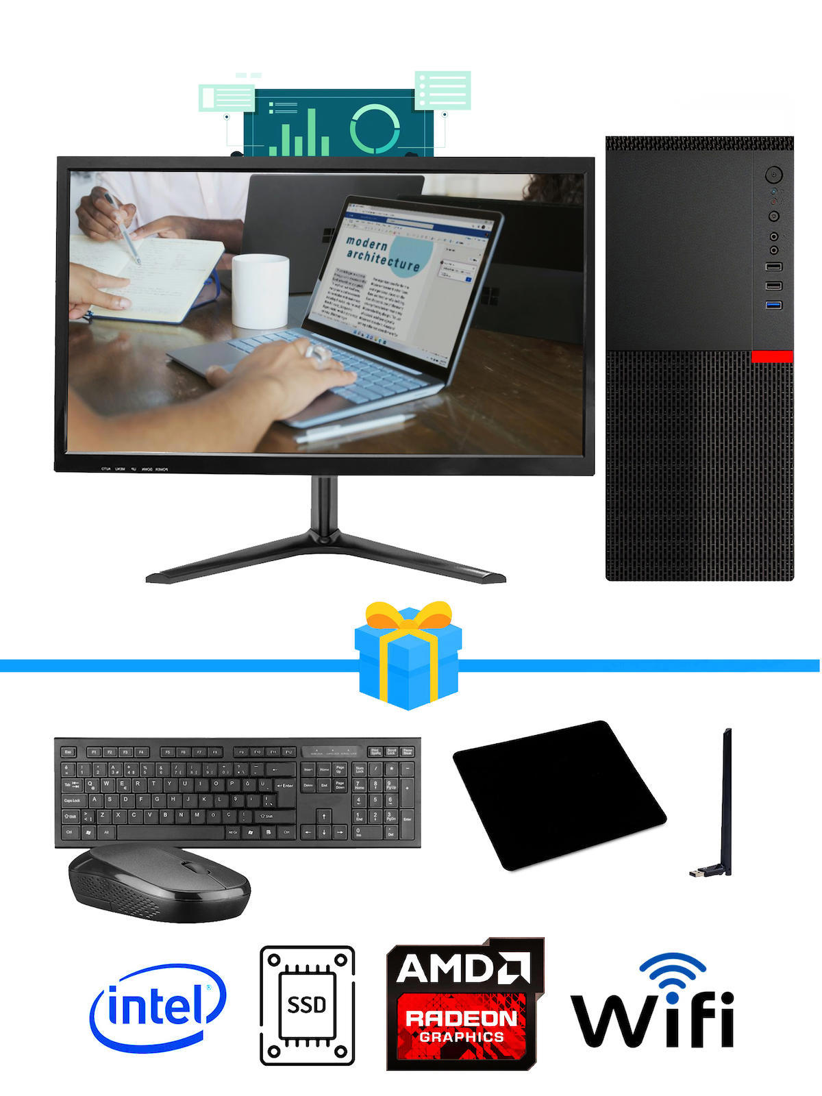 Ramtech Workforce OF310-164 Harici Radeon R5 230 Ekran Kartlı AMD Ryzen 7 i3 10100F 8 GB Ram DDR4 256 GB SSD Mid Tower
 FreeDos Masaüstü Bilgisayar