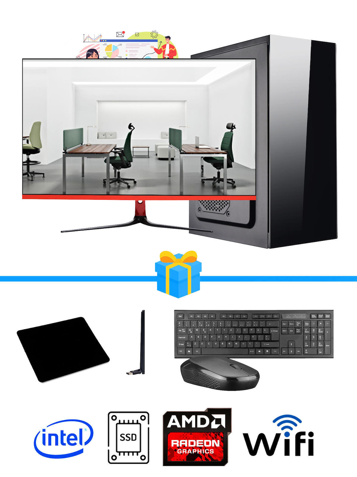 Ramtech Workforce OF710-333 Harici Radeon R5 230 Ekran Kartlı AMD Ryzen 9 i7-10700F 8 GB Ram DDR4 512 GB SSD Mid Tower
 FreeDos Masaüstü Bilgisayar