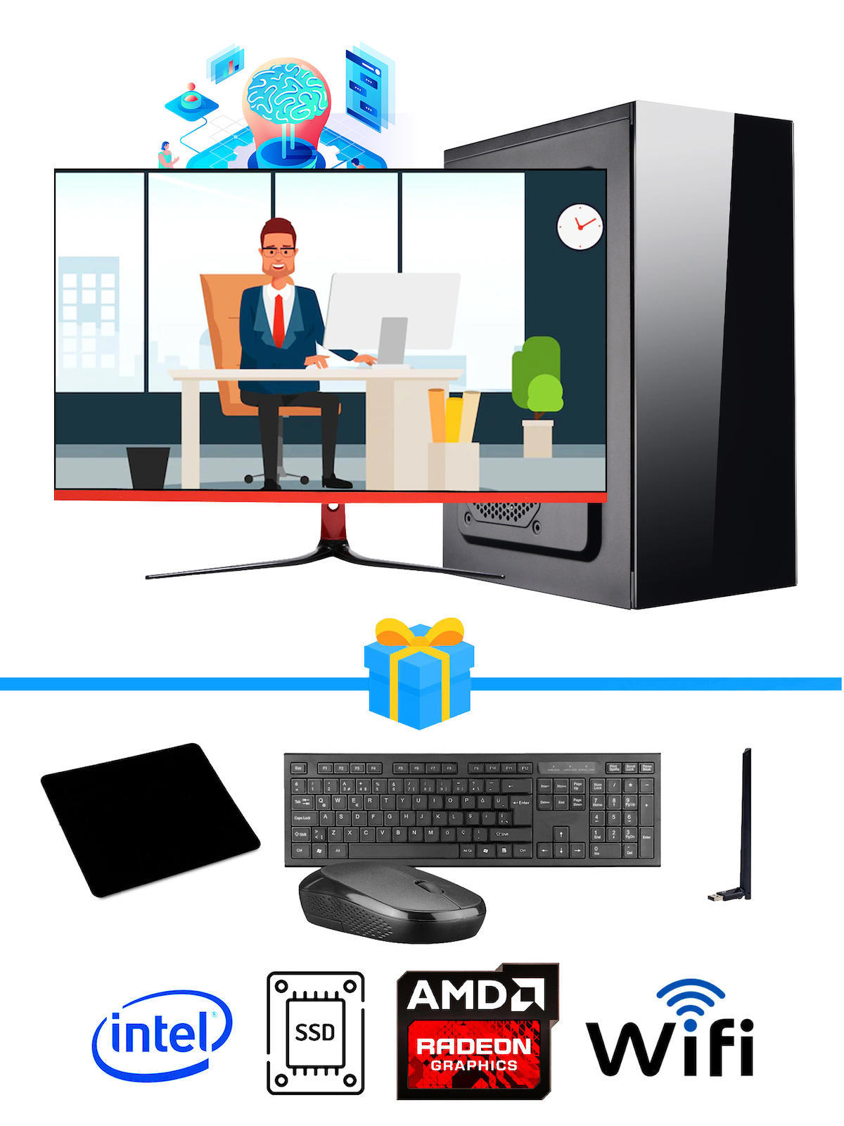 Ramtech Workforce OF510-073 Harici Radeon R5 230 Ekran Kartlı AMD Ryzen 9 i5 10400F 8 GB Ram DDR4 128 GB SSD Mid Tower
 FreeDos Masaüstü Bilgisayar