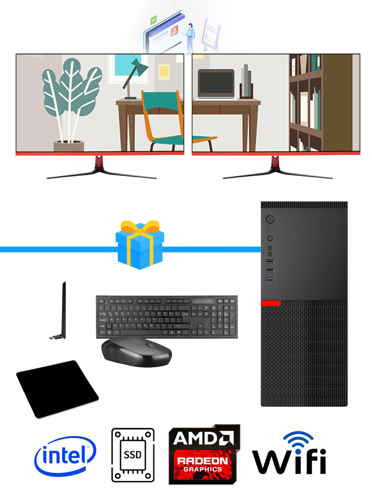 Ramtech Workforce OF510-0114 Harici Radeon R5 230 Ekran Kartlı AMD Ryzen 9 i5 10400F 16 GB Ram DDR4 512 GB SSD Mid Tower
FreeDos Masaüstü Bilgisayar