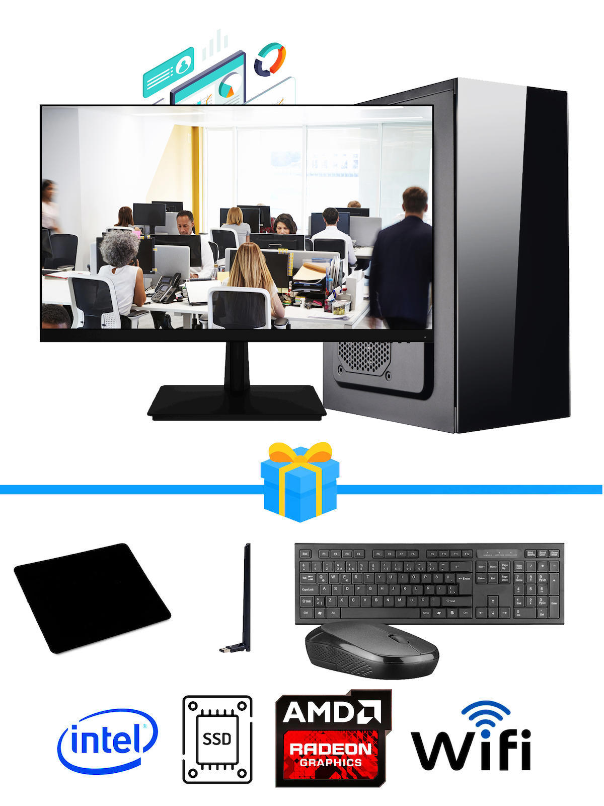 Ramtech Workforce OF510-063 Harici Radeon R5 230 Ekran Kartlı AMD Ryzen 9 i5 10400F 8 GB Ram DDR4 512 GB SSD Mid Tower
 FreeDos Masaüstü Bilgisayar