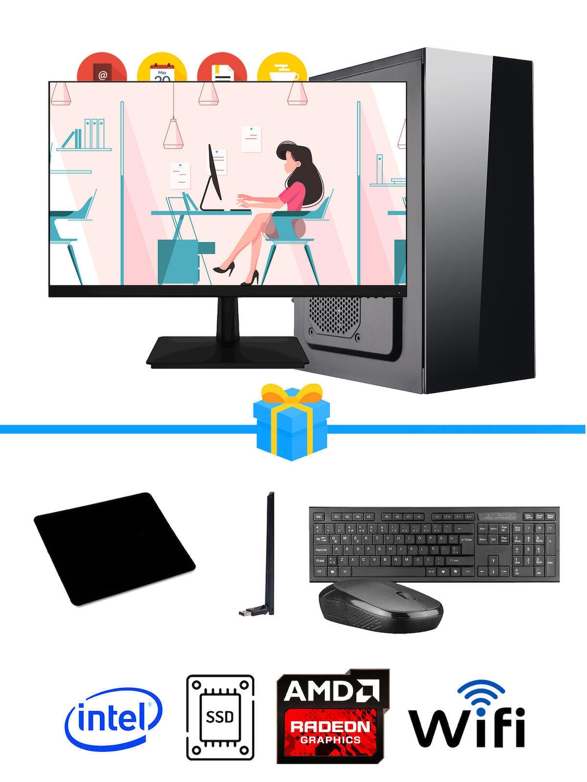Ramtech Workforce OF310-197 Harici Radeon R5 230 Ekran Kartlı AMD Ryzen 7 i3 10100F 16 GB Ram DDR4 256 GB SSD Mid Tower
 FreeDos Masaüstü Bilgisayar