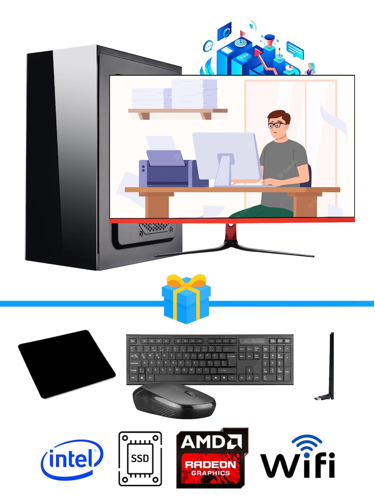 Ramtech Workforce OF510-081 Harici Radeon R5 230 Ekran Kartlı AMD Ryzen 9 i5 10400F 8 GB Ram DDR4 512 GB SSD Mid Tower
 FreeDos Masaüstü Bilgisayar