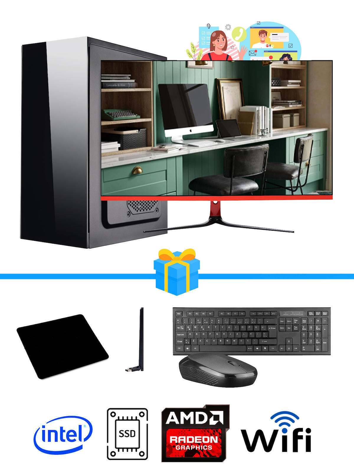 Ramtech Workforce OF710-325 Harici Radeon R5 230 Ekran Kartlı AMD Ryzen 9 i7-10700F 8 GB Ram DDR4 128 GB SSD Mid Tower
 FreeDos Masaüstü Bilgisayar