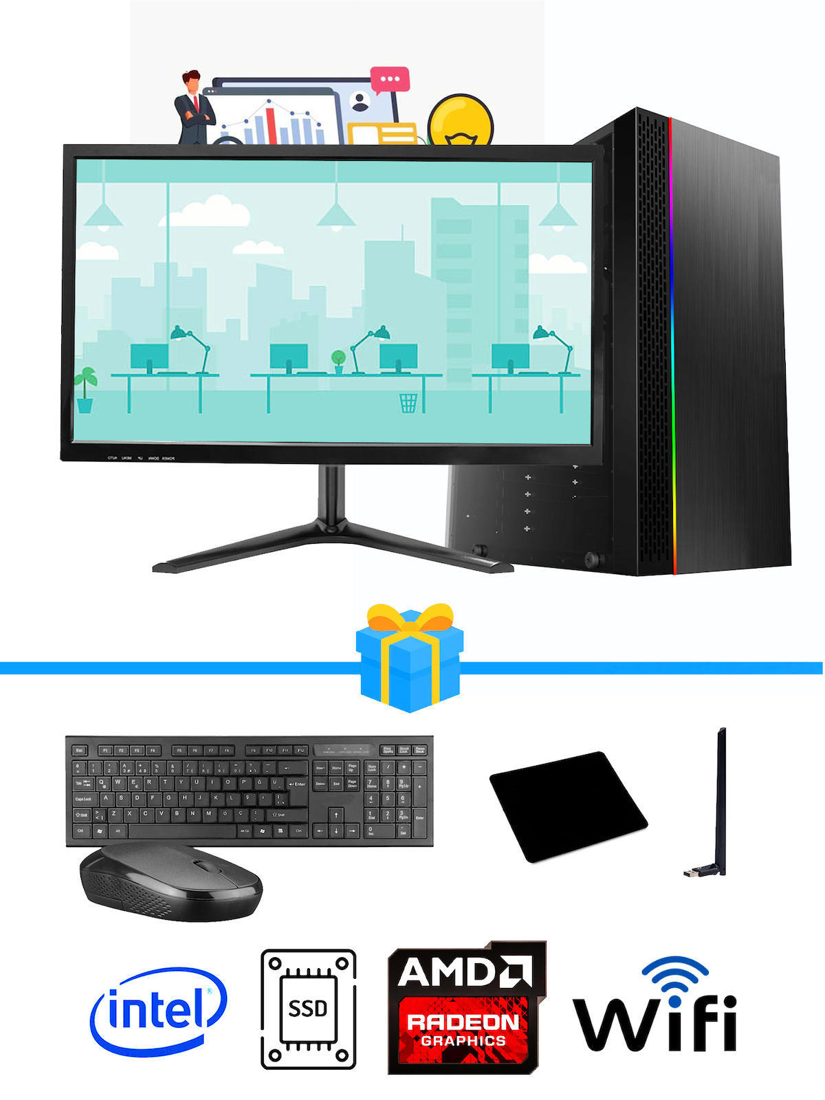 Ramtech Workforce OF310-151 Harici Radeon R5 230 Ekran Kartlı AMD Ryzen 7 i3 10100F 8 GB Ram DDR4 128 GB SSD Mid Tower
 FreeDos Masaüstü Bilgisayar