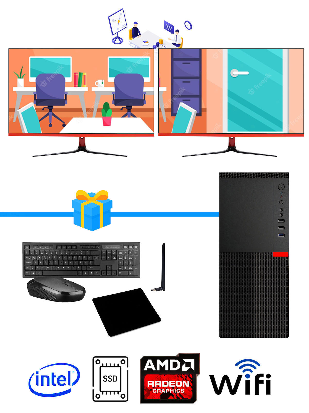 Ramtech Workforce OF710-374 Harici Radeon R5 230 Ekran Kartlı AMD Ryzen 9 i7-10700F 8 GB Ram DDR4 256 GB SSD Mid Tower
 FreeDos Masaüstü Bilgisayar