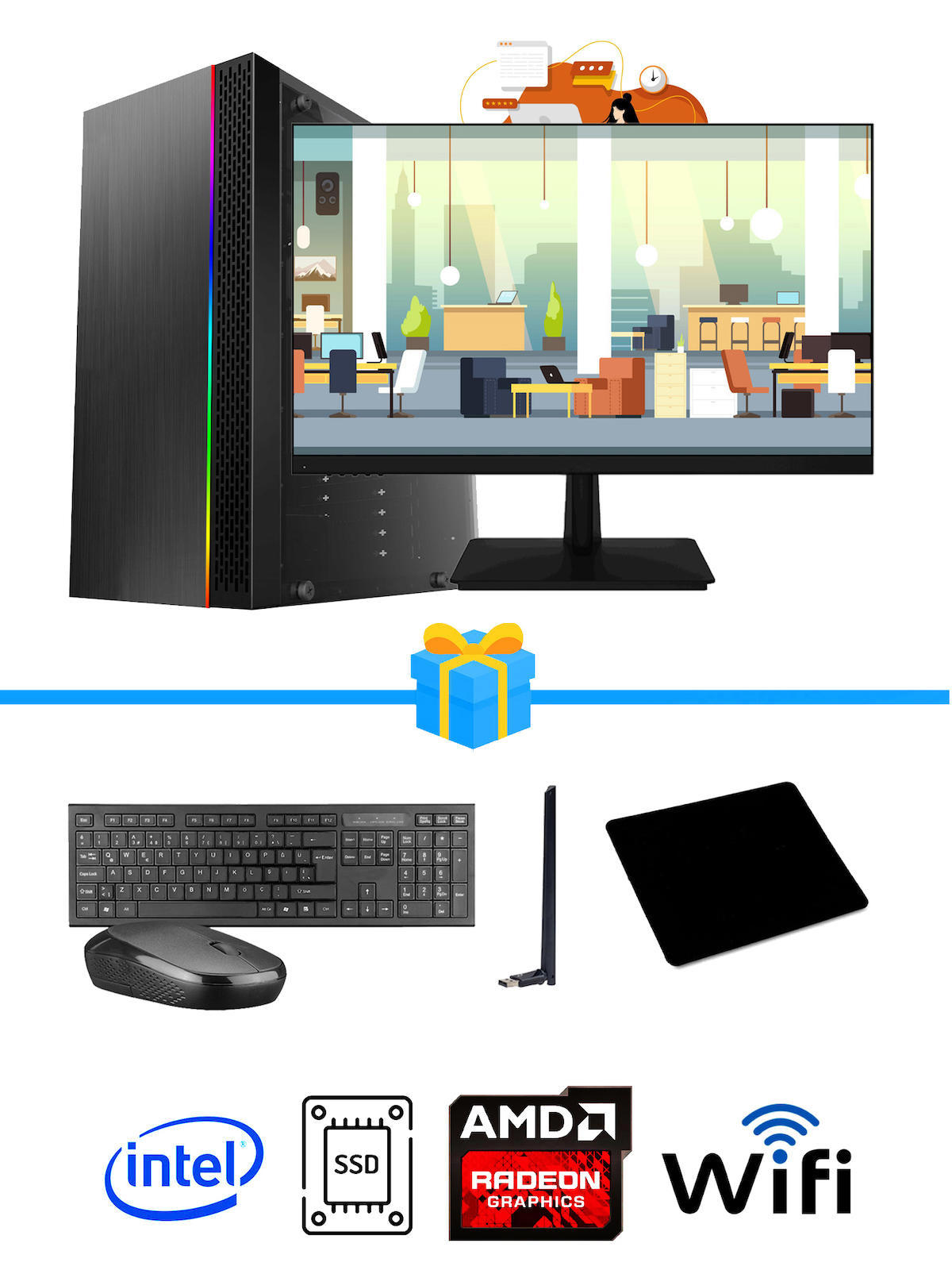 Ramtech Workforce OF310-187 Harici Radeon R5 230 Ekran Kartlı AMD Ryzen 7 i3 10100F 8 GB Ram DDR4 128 GB SSD Mid Tower
FreeDos Masaüstü Bilgisayar
