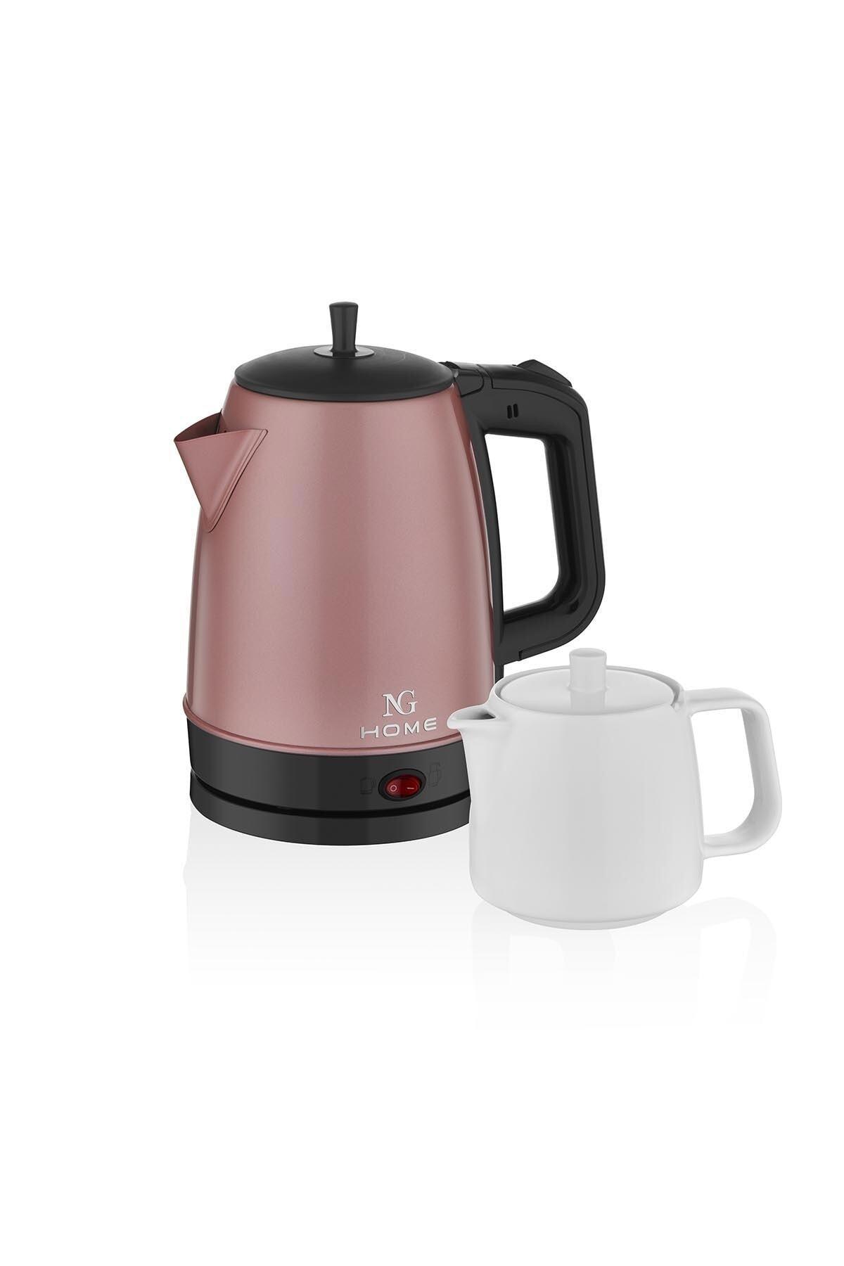NG Home Otomatik Porselen Demlikli 1650 W Işıklı Paslanmaz Çelik Rose Gold Çay Makinesi