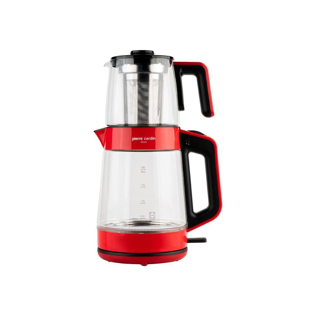 Pierre Cardin Otomatik Cam Demlikli 1900 W Cam Kırmızı Çay Makinesi