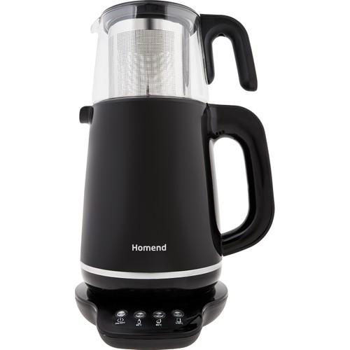 Homend Royaltea 1726H Konuşan Otomatik Cam Demlikli 1800 W Işıklı Paslanmaz Çelik Siyah Çay Makinesi