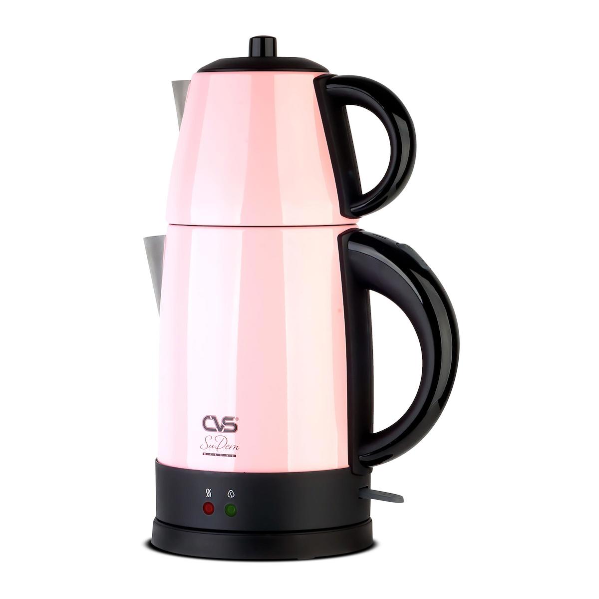Cvs DN 1515PE Otomatik Paslanmaz Çelik Demlikli 1800 W Işıklı Paslanmaz Çelik Pembe Çay Makinesi
