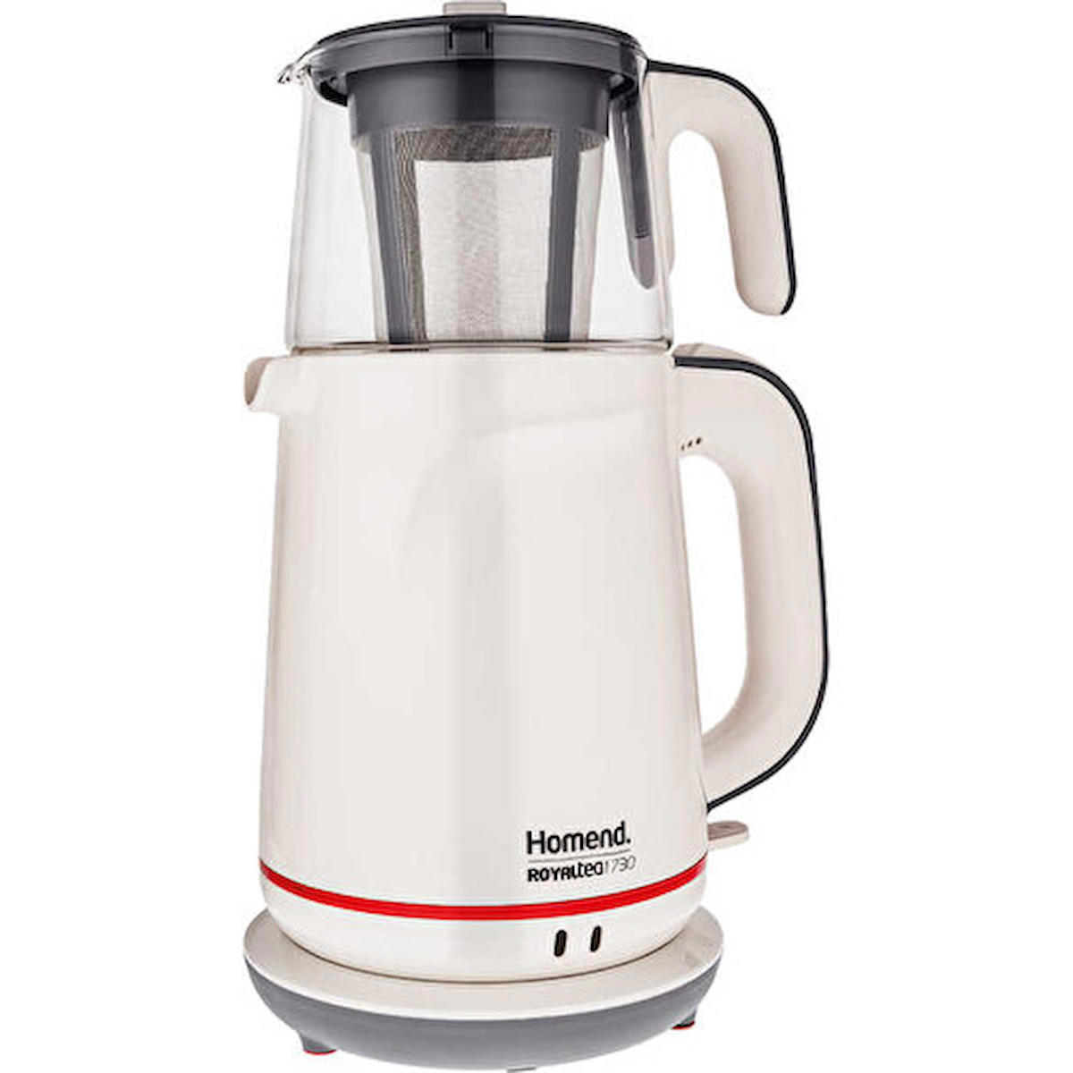 Homend Royaltea 1730 Otomatik Cam Demlikli 2000 W Işıklı Plastik Beyaz Çay Makinesi