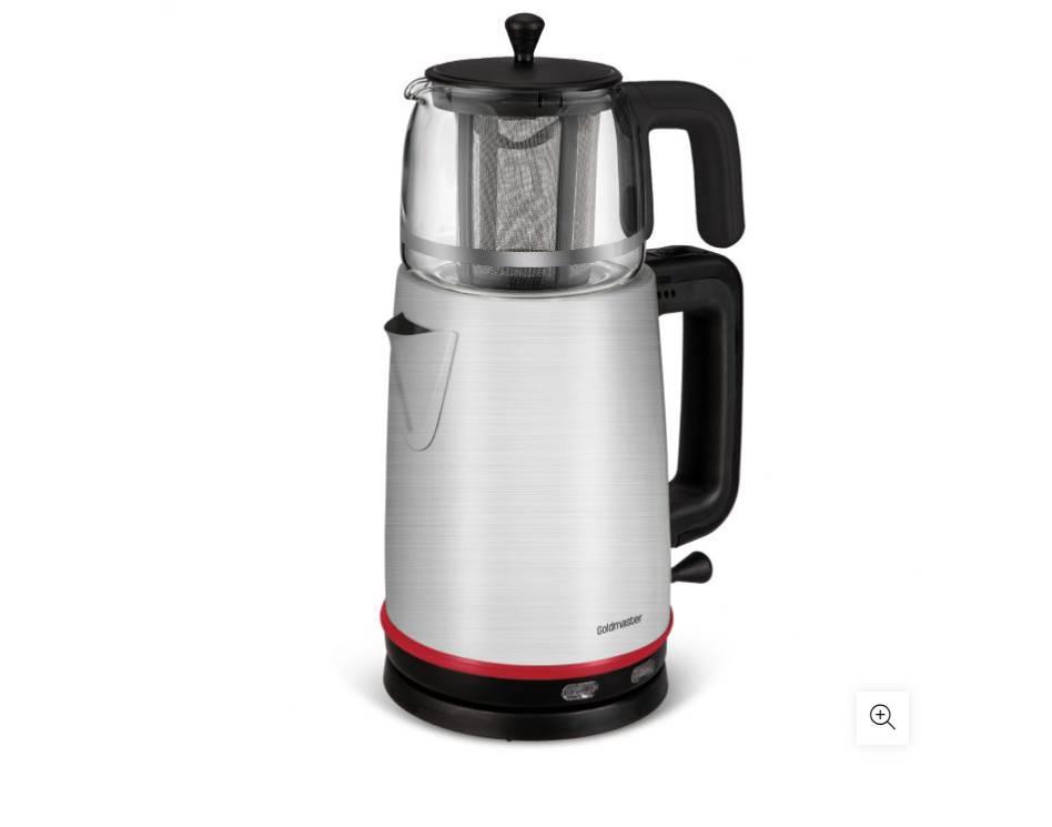 Goldmaster GM 7375 Otomatik Cam Demlikli 2200 W Işıklı Paslanmaz Çelik Inox Siyah Çay Makinesi