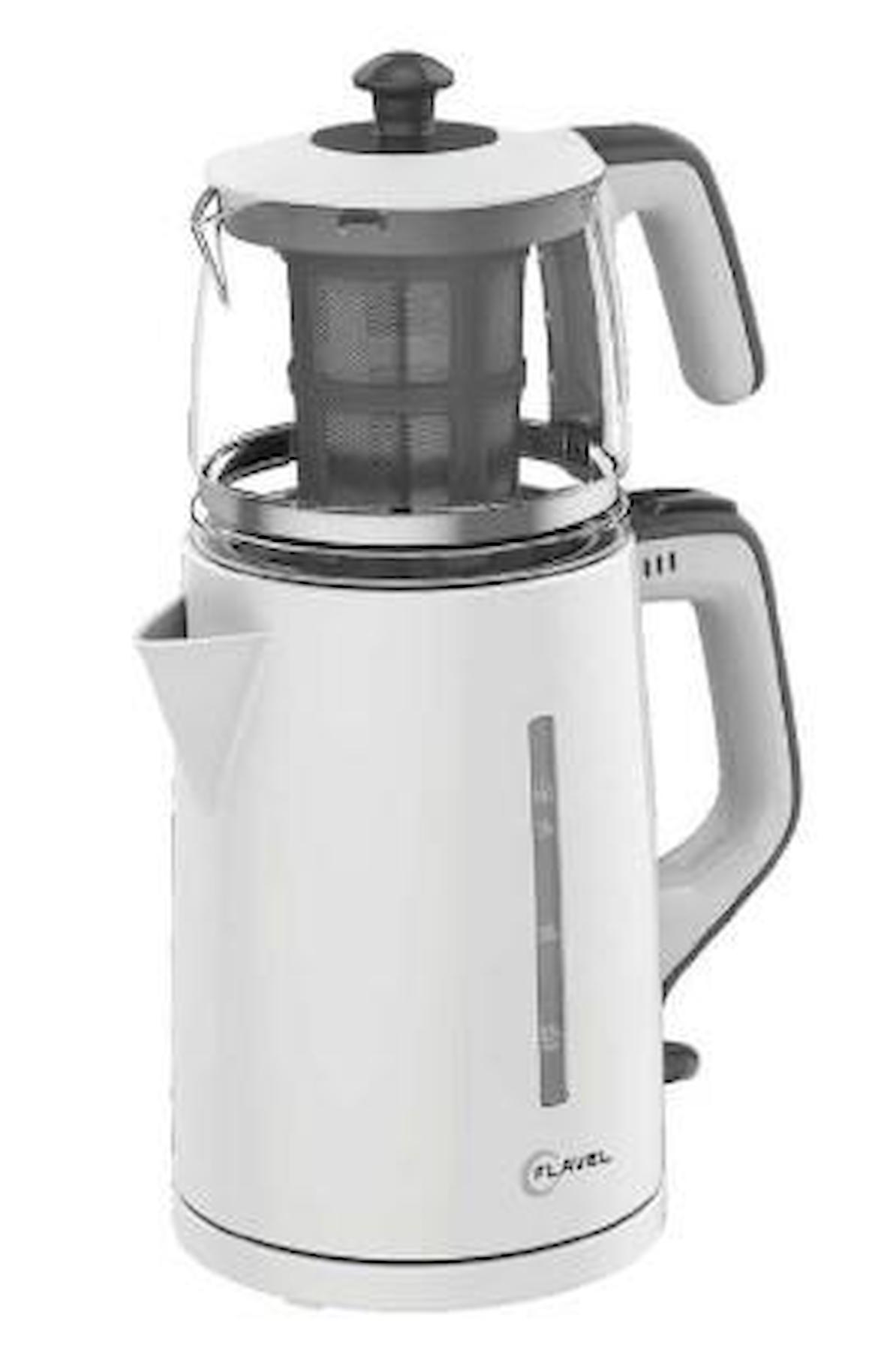 Flavel FLV 40 Otomatik Cam Demlikli 1650 W Işıklı Plastik Beyaz Çay Makinesi