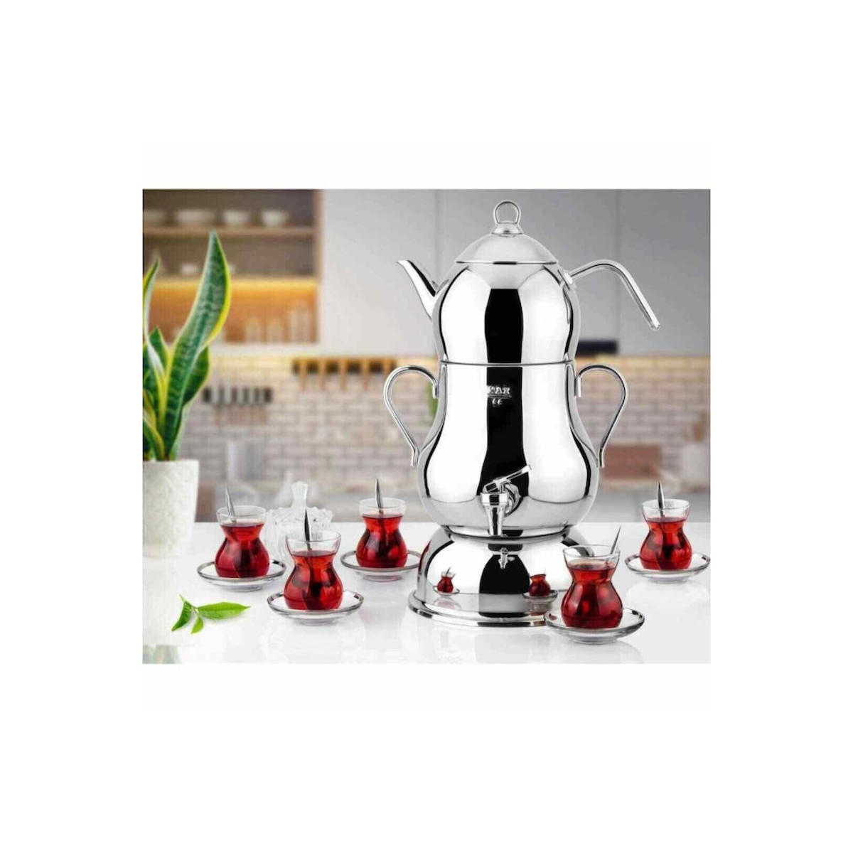 Lines Otomatik Paslanmaz Çelik Demlikli 1500 W Işıklı Paslanmaz Çelik Inox Çay Makinesi