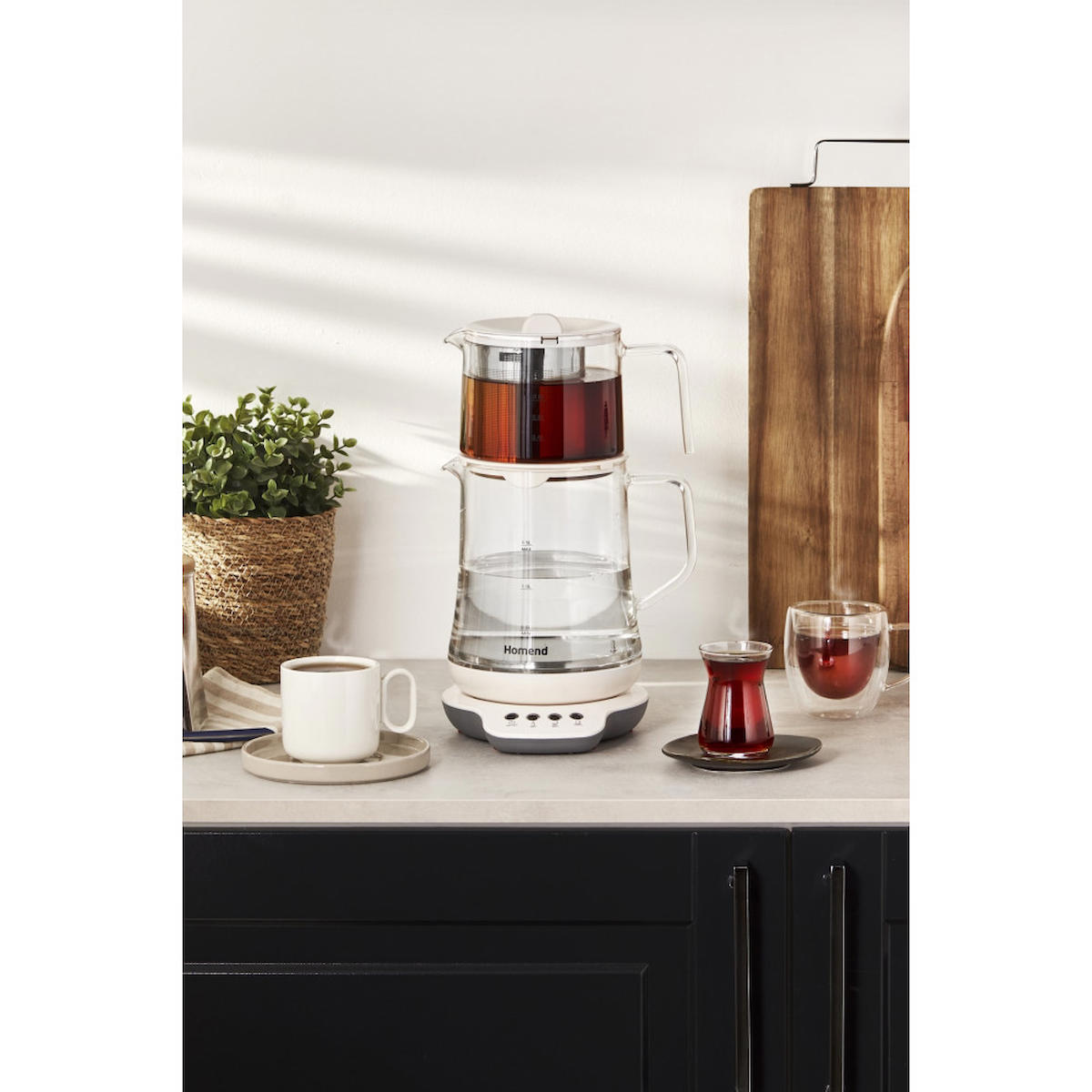 Homend Royaltea 1749H Konuşan Otomatik Cam Demlikli 1800 W Işıklı Cam Beyaz Çay Makinesi