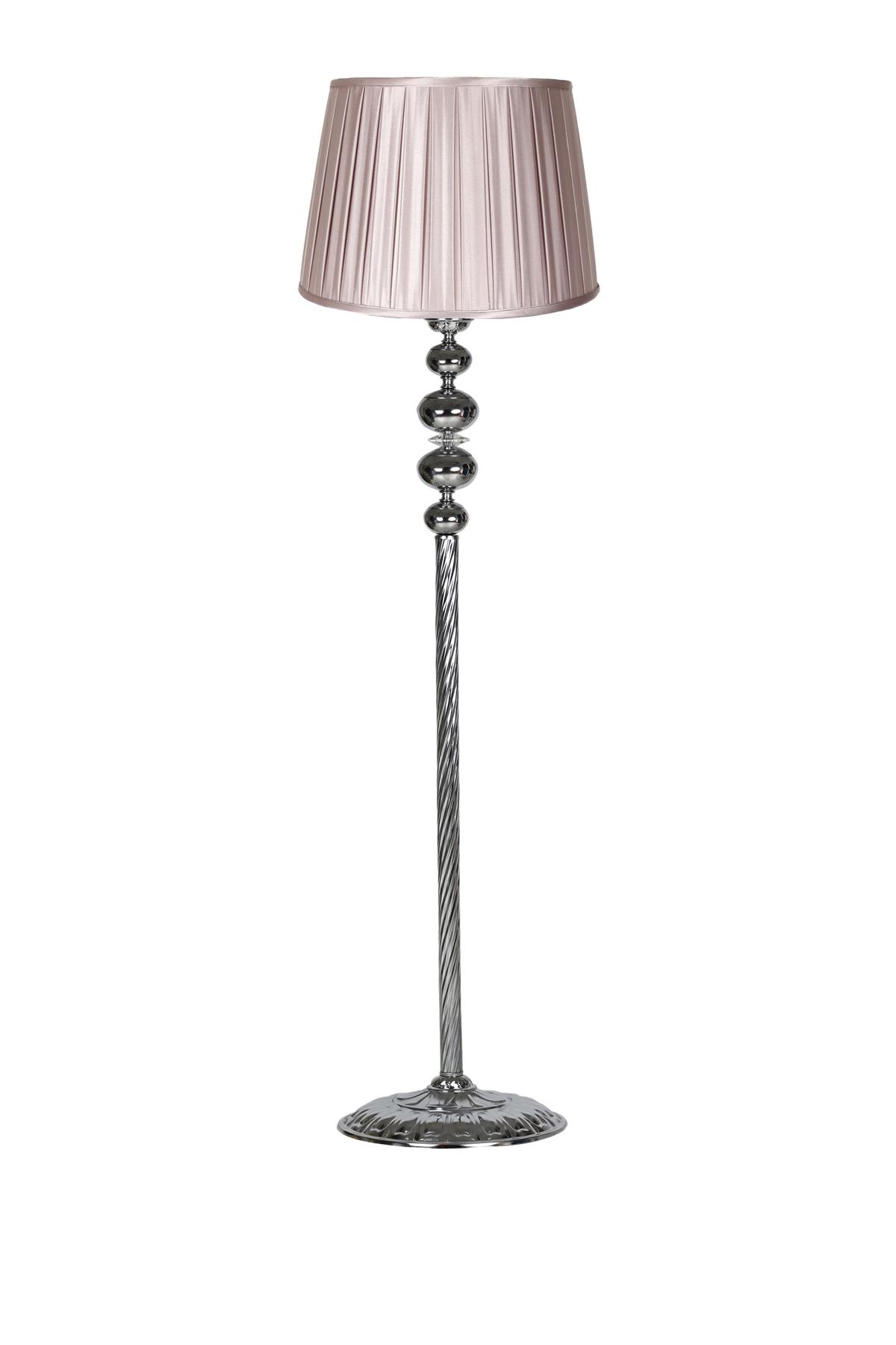 Vinner Krom Burgulu 4'lü Küre Kristal Modern Tekli Metal Tek Ayaklı Şapka Lambader Toz Pembe