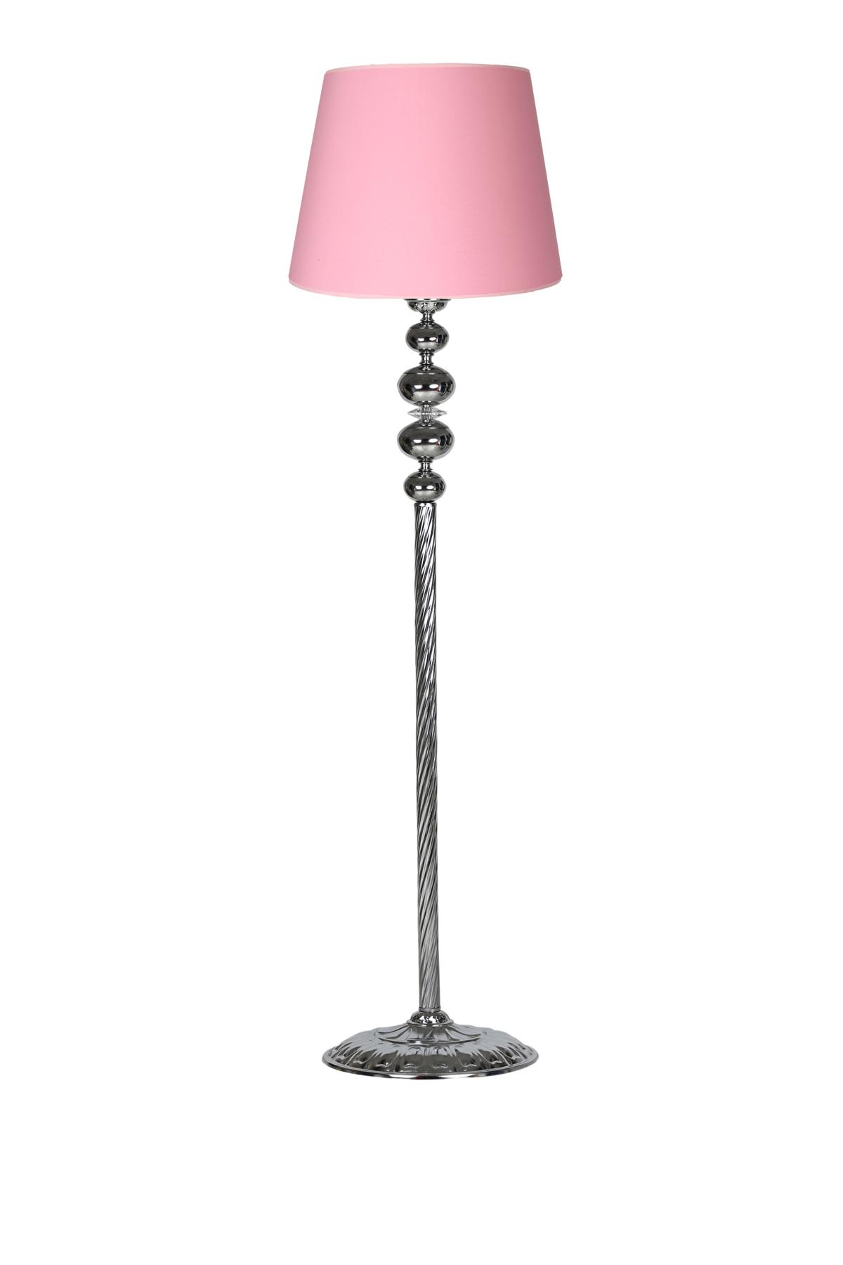 Vinner Krom Burgulu 4'lü Küre Kristal Modern Tekli Metal Tek Ayaklı Şapka Lambader Pembe