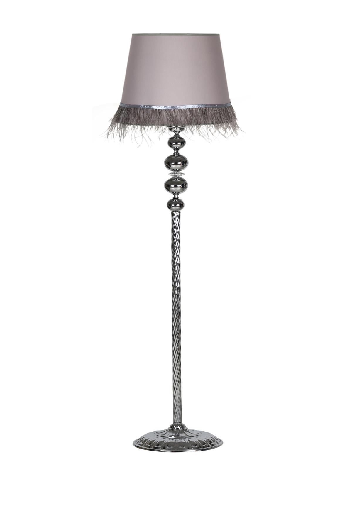 Vinner Krom Burgulu 4'lü Küre Kristal Vintage Tekli Metal Tek Ayaklı Şapka Lambader Gri