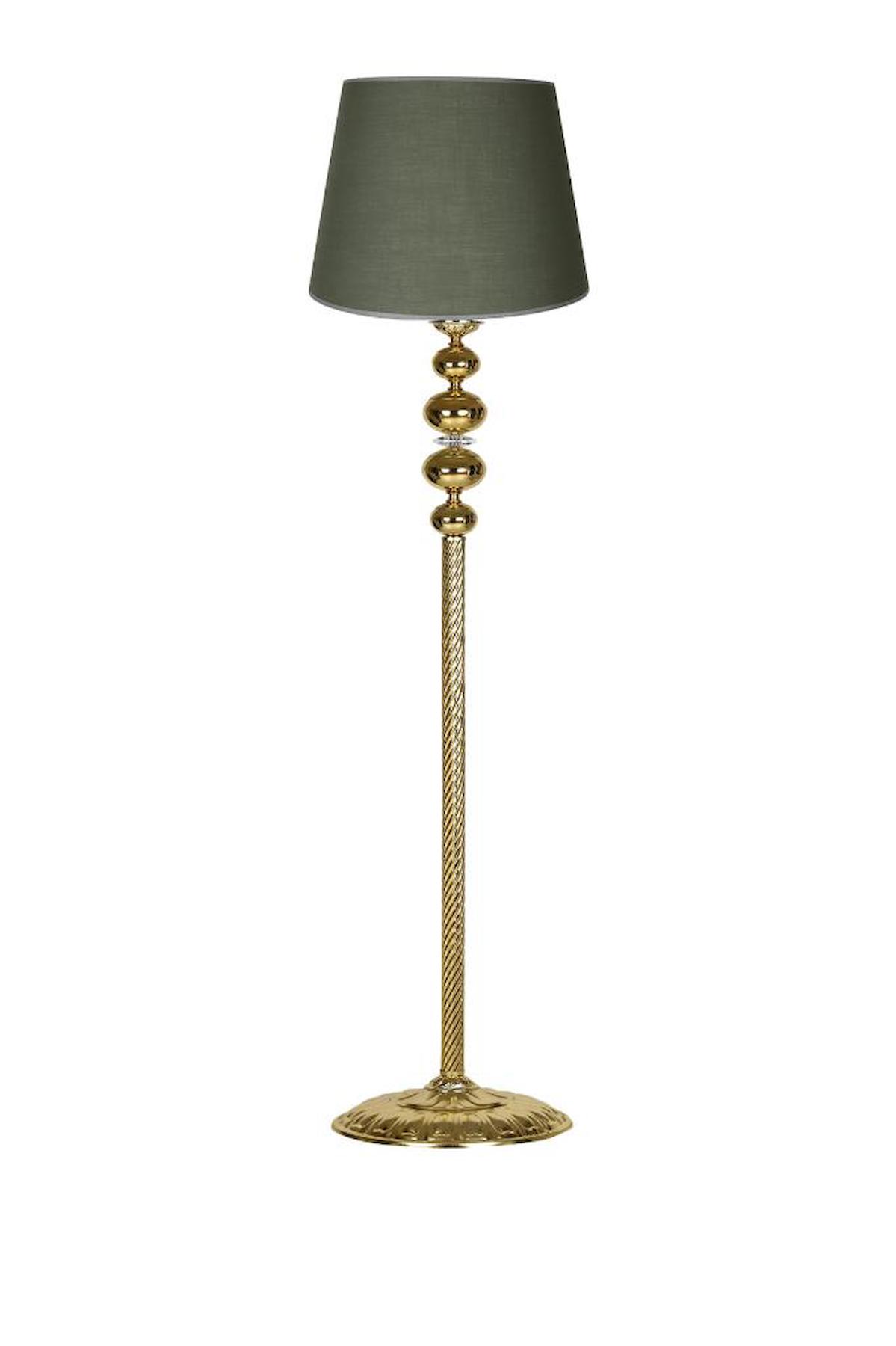 Vinner Gold Burgulu 4'lü Küre Kristal Vintage Tekli Metal Tek Ayaklı Silindir Lambader Yeşil