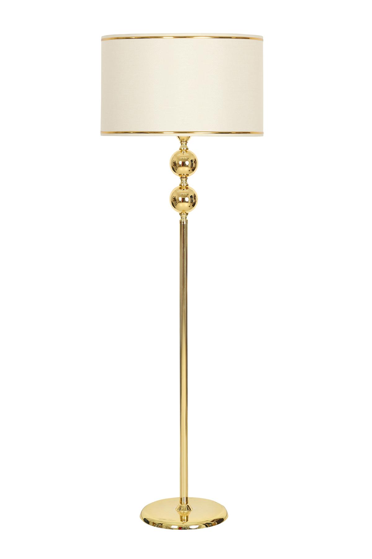 Vinner Gold Kaplama Çift Küre Modern Tekli Metal Tek Ayaklı Silindir Lambader Krem