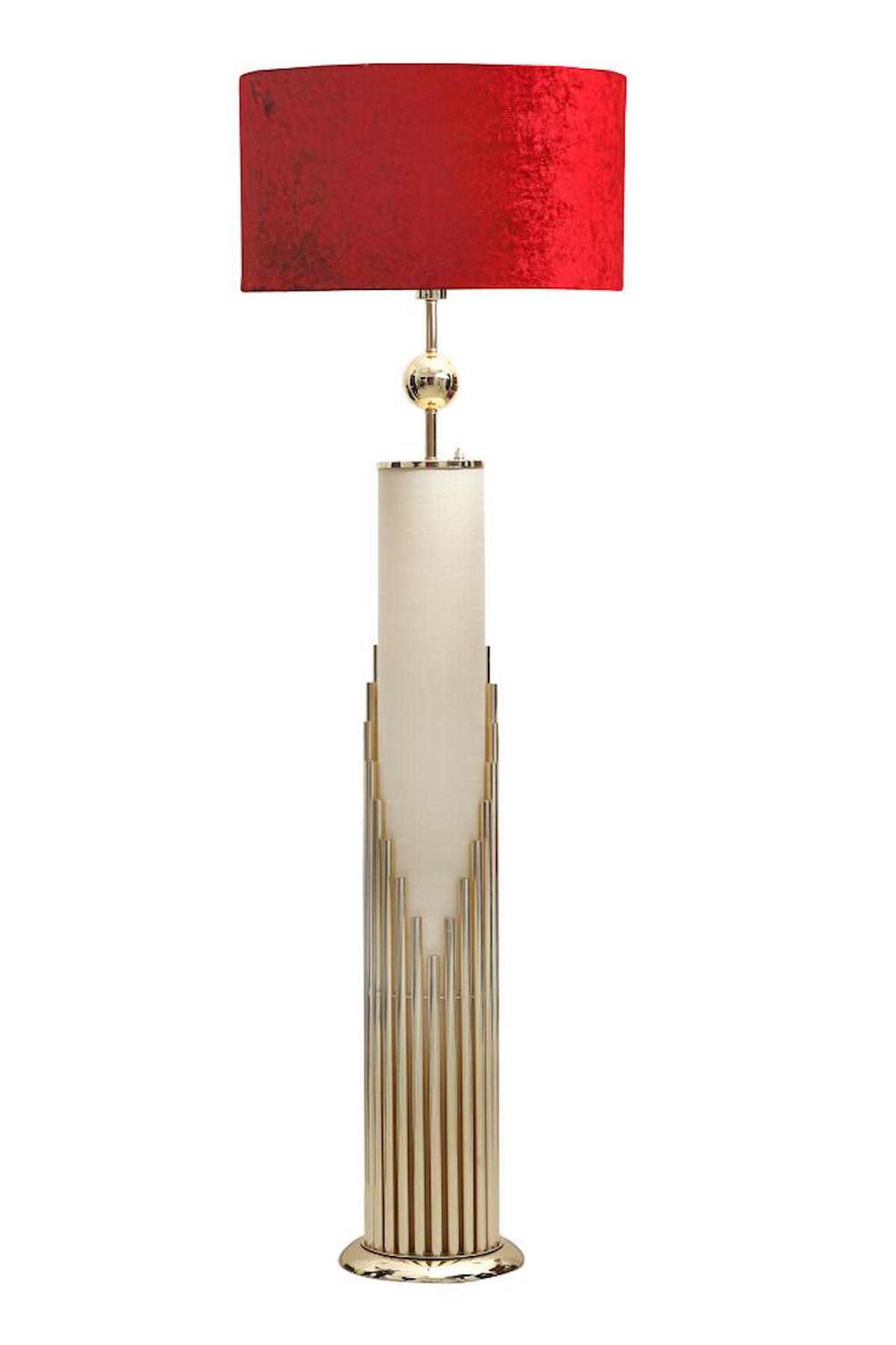 Vinner Doha Modern Tekli Metal Tek Ayaklı Silindir Lambader Kırmızı