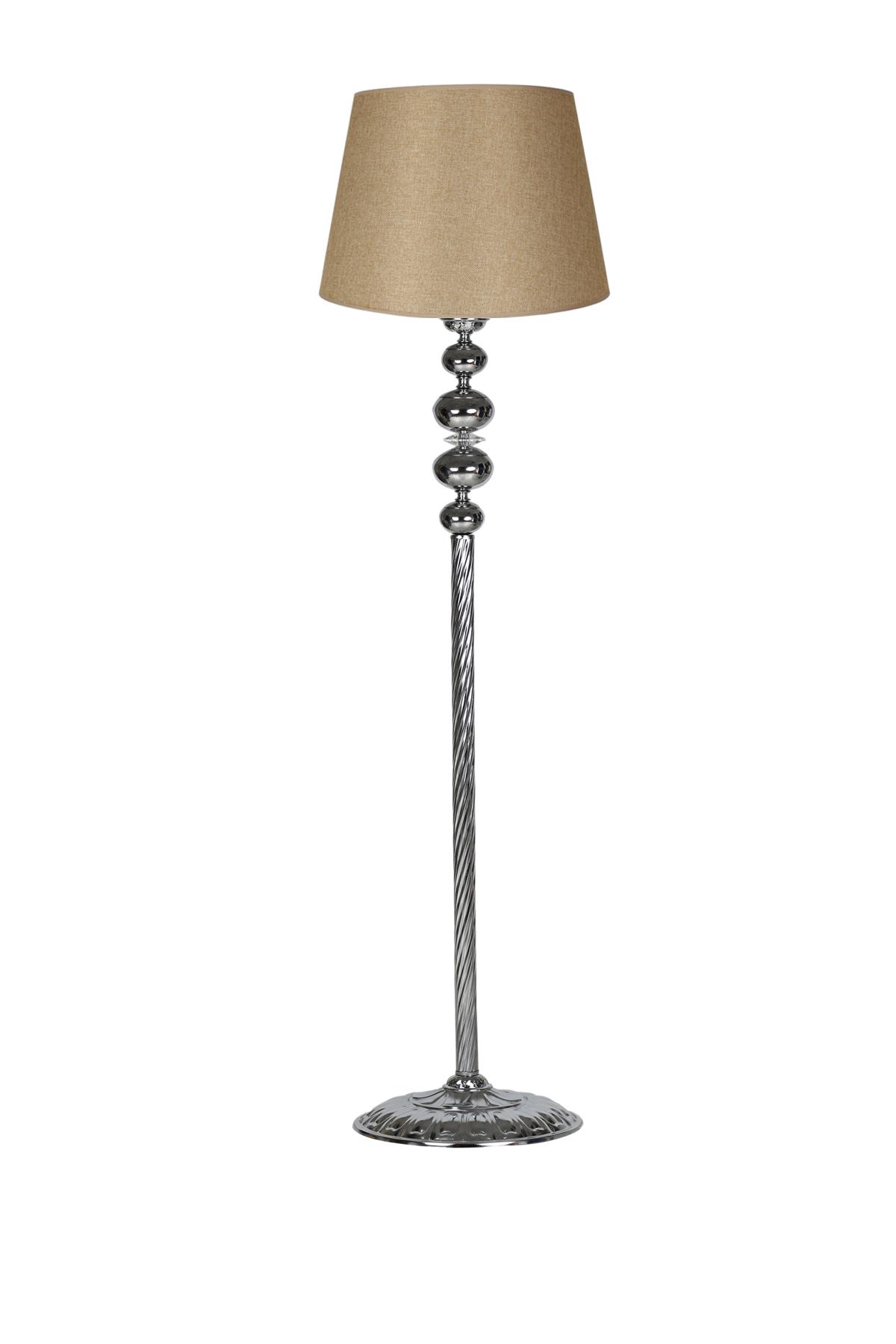Vinner Krom Burgulu 4'lü Küre Kristal Modern Tekli Metal Tek Ayaklı Şapka Lambader Kahverengi