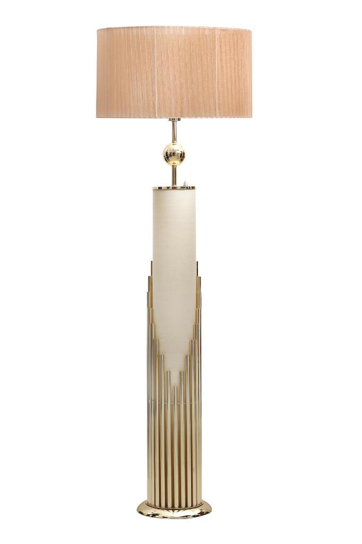 Vinner Doha Modern Tekli Metal Tek Ayaklı Silindir Lambader Pudra