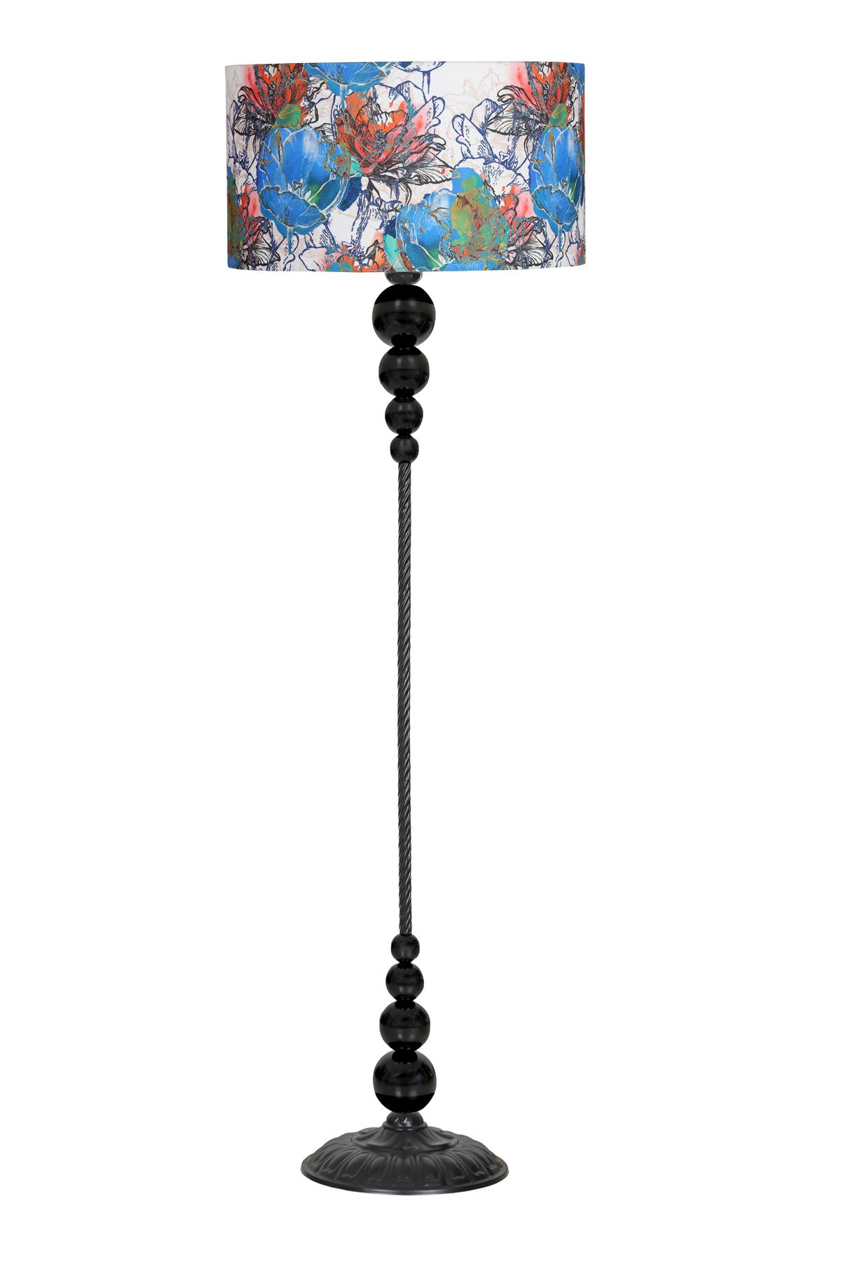 Vinner Caracas Modern Tekli Metal Tek Ayaklı Silindir Lambader Çiçek Desenli
